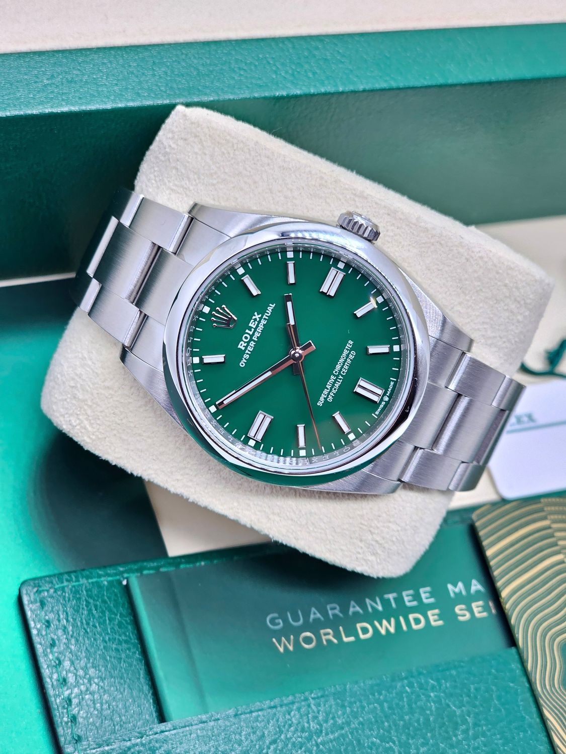 Rolex Oyster Perpetual Watch, 126000 Green Dial, 36mm 2023 Full Set