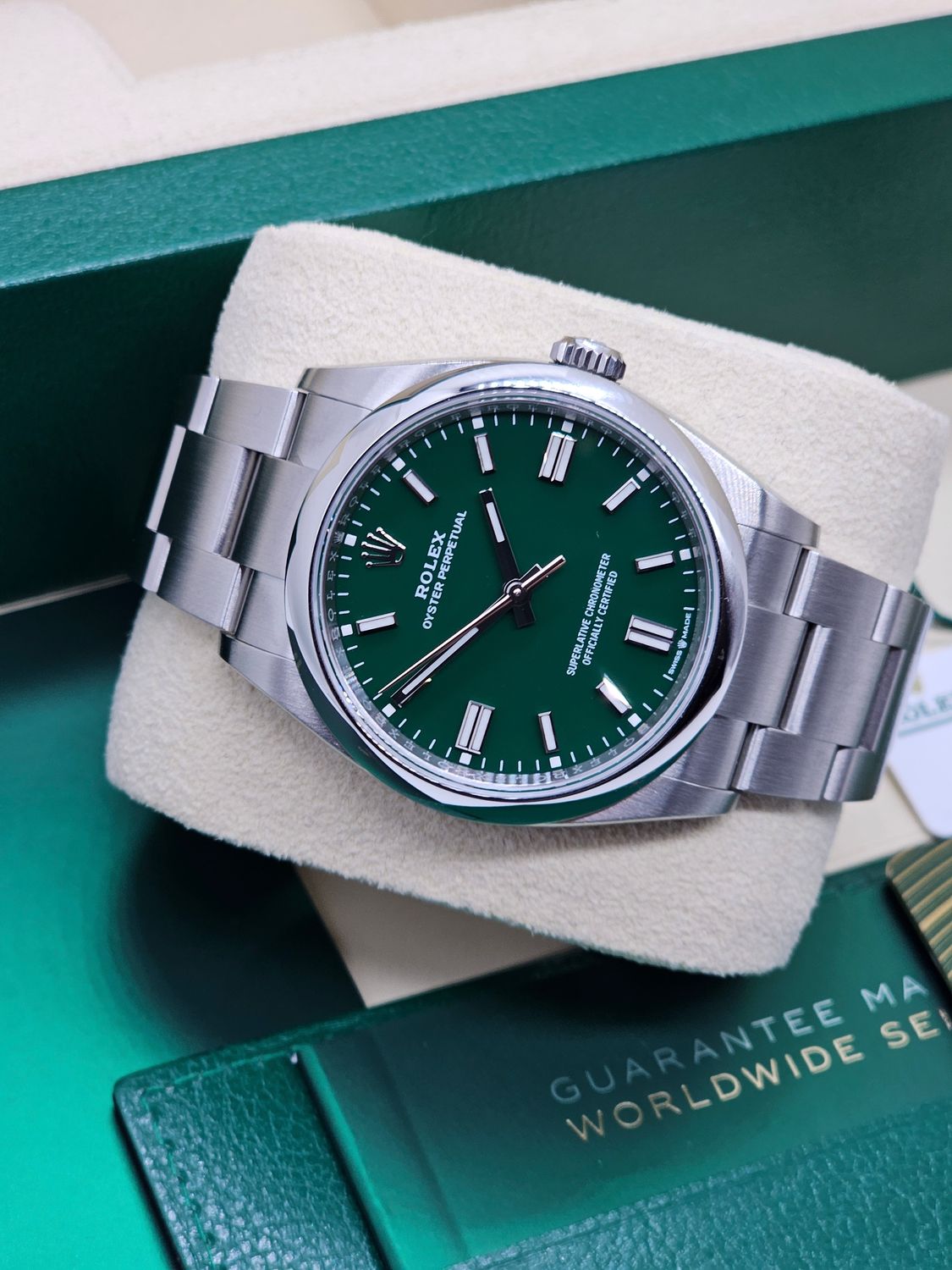 Rolex Oyster Perpetual Watch, 126000 Green Dial, 36mm 2023 Full Set