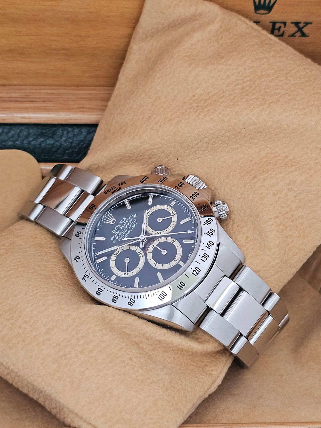 Rolex &#39;Zenith&#39; Daytona Watch Ref 16520 1996 Rare Black &#39;Patrizzi&#39; Dial