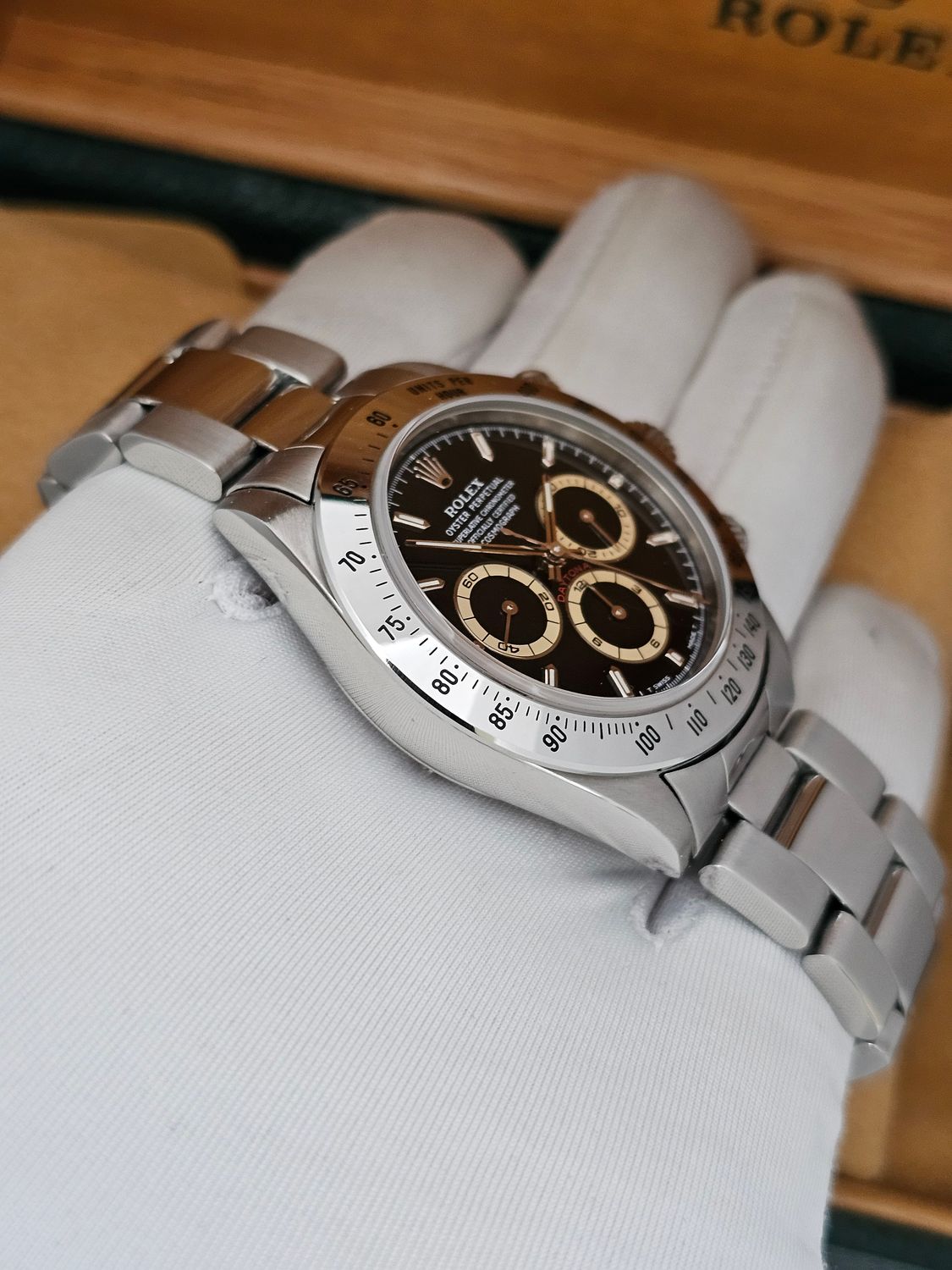 Rolex &#39;Zenith&#39; Daytona Watch Ref 16520 1996 Rare Black &#39;Patrizzi&#39; Dial