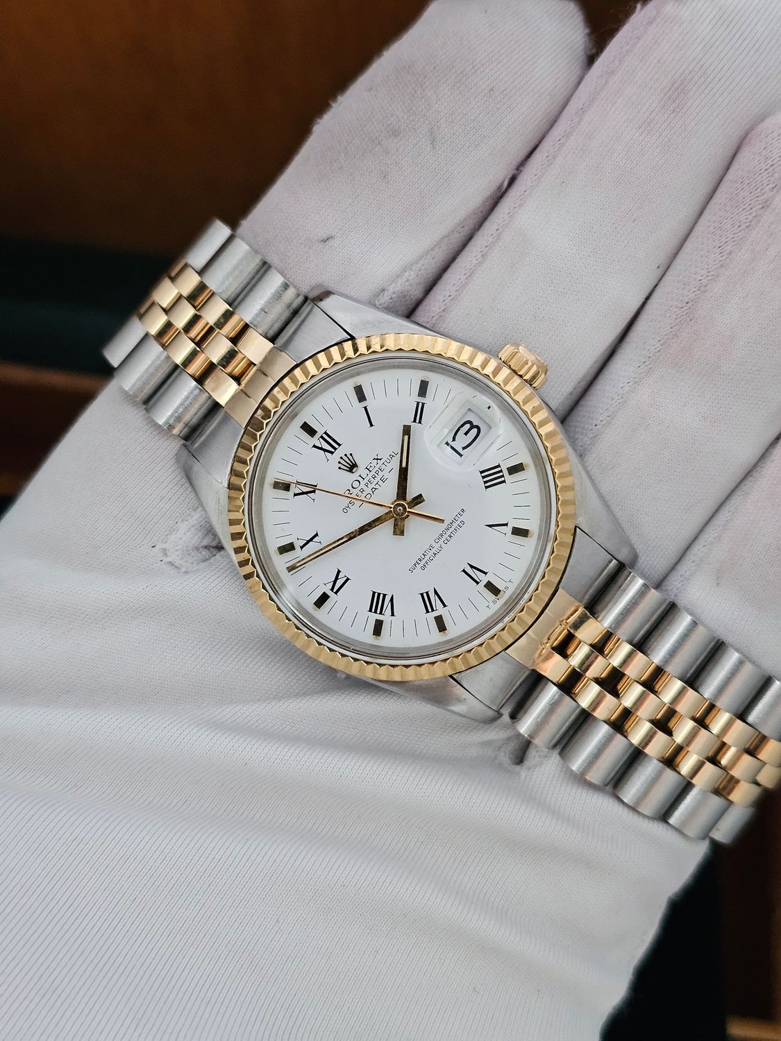 Rolex Date Watch, Ref 15000, 34mm White Dial, Steel &amp; Yellow Gold