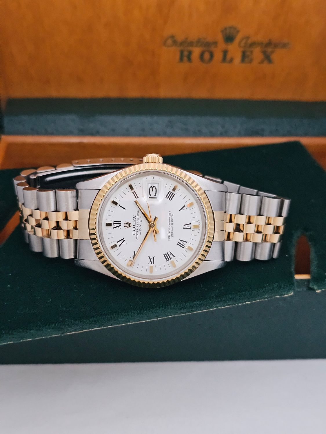 Rolex Date Watch, Ref 15000, 34mm White Dial, Steel &amp; Yellow Gold