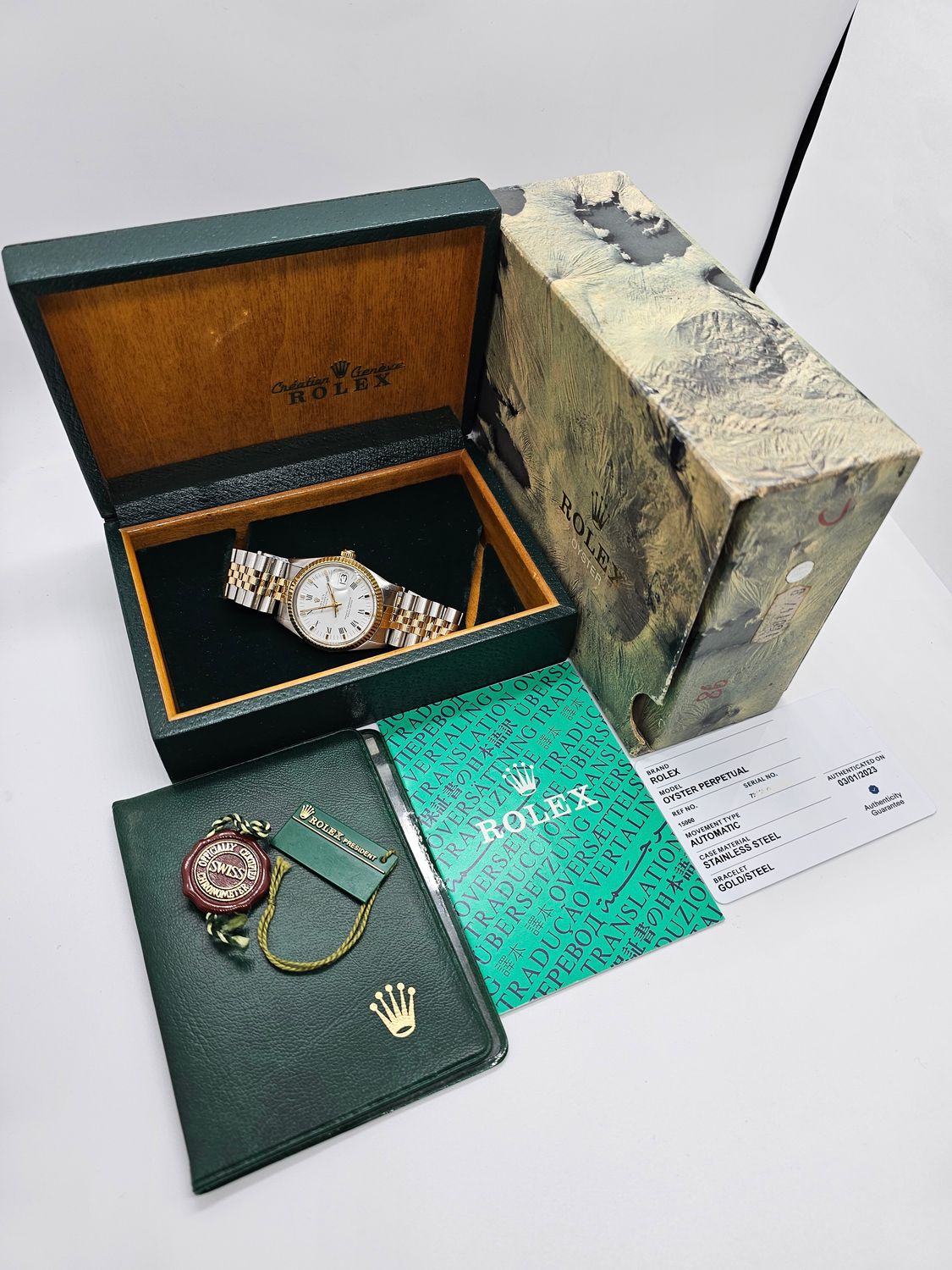 Rolex Date Watch, Ref 15000, 34mm White Dial, Steel &amp; Yellow Gold