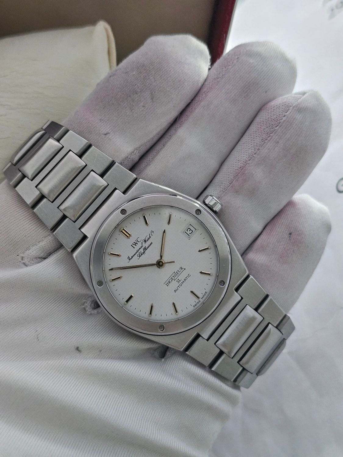 IWC Ingenieur SL Auto Rare White Graph Dial, Ref 3506, Box &amp; IWC certificate