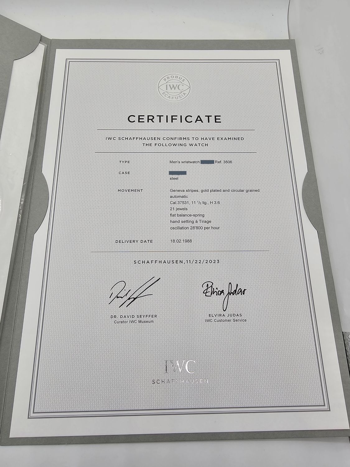 IWC Ingenieur SL Auto Rare White Graph Dial, Ref 3506, Box &amp; IWC certificate