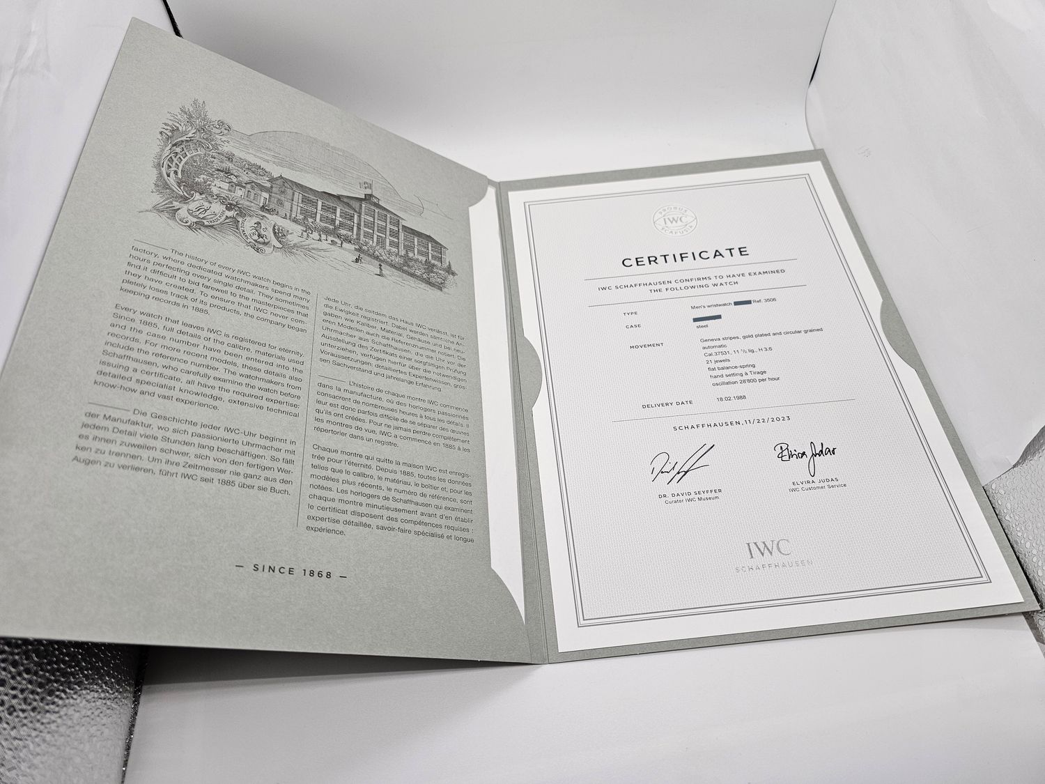 IWC Ingenieur SL Auto Rare White Graph Dial, Ref 3506, Box &amp; IWC certificate