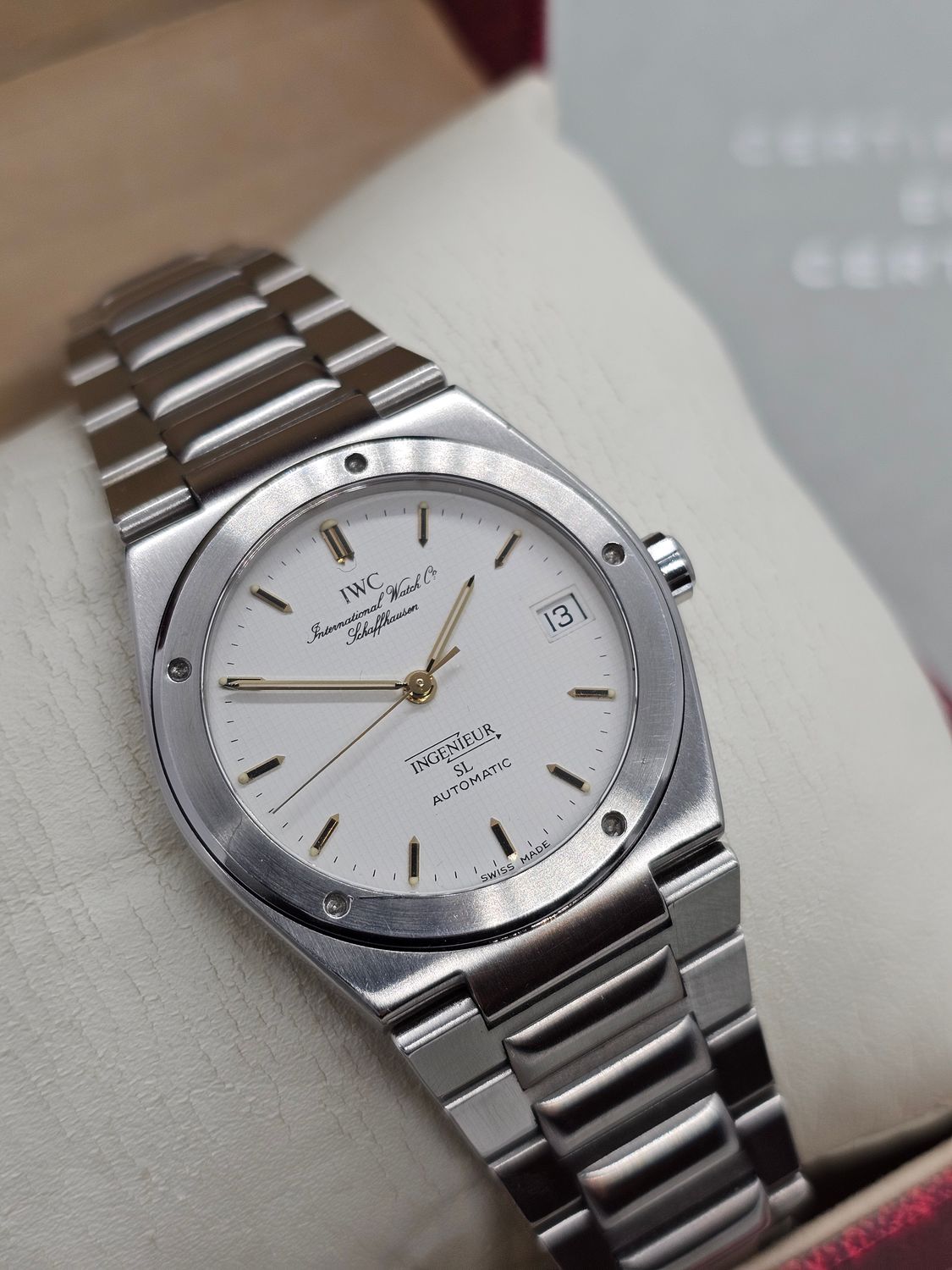 IWC Ingenieur SL Auto Rare White Graph Dial, Ref 3506, Box &amp; IWC certificate