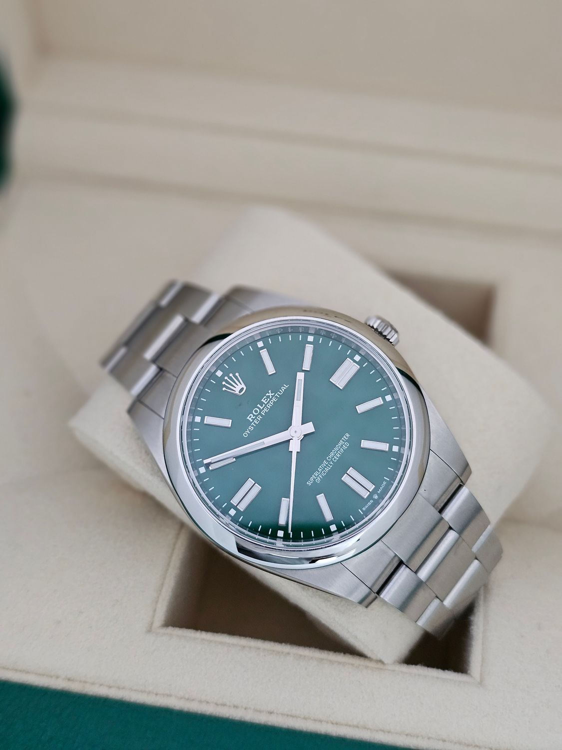Rolex Oyster Perpetual Watch 124300, 41mm Green Dial 2022 Full Set