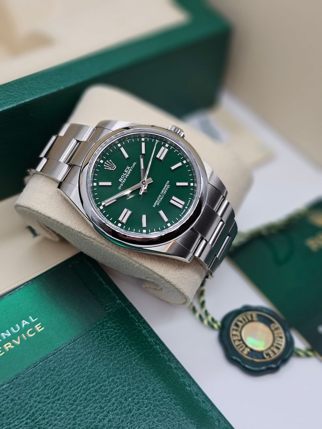 Rolex Oyster Perpetual Watch 124300, 41mm Green Dial 2022 Full Set