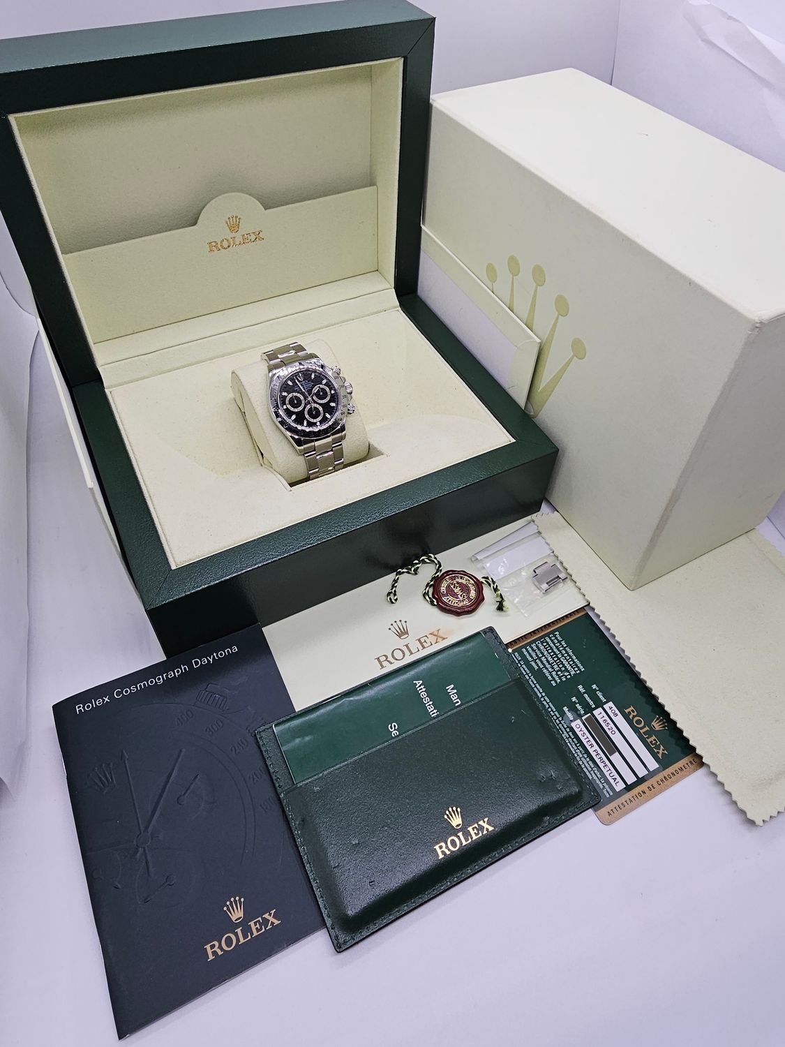 Rolex Cosmograph Daytona Black Dial Watch - 116520 2008 Box &amp; Papers