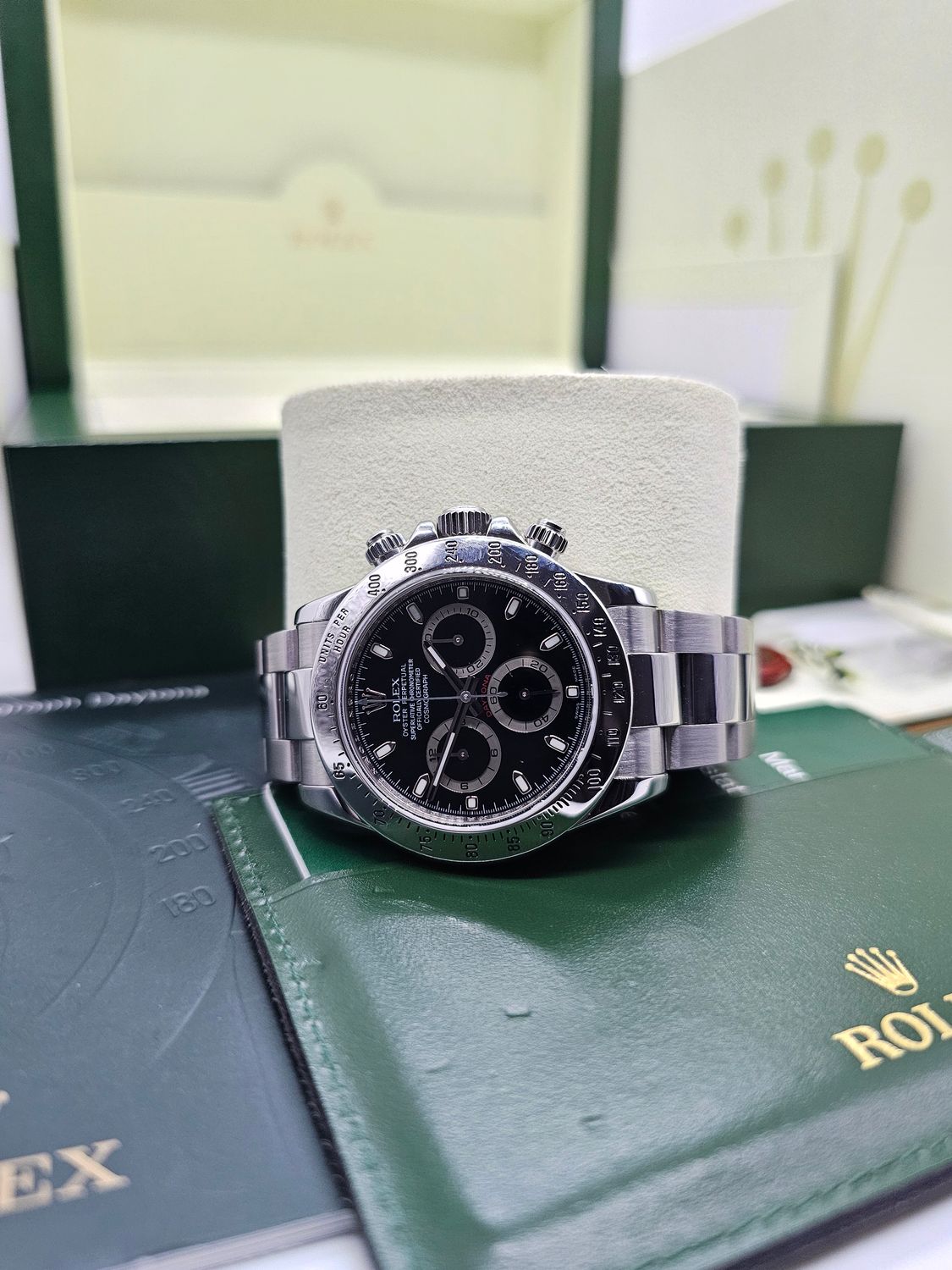 Rolex Cosmograph Daytona Black Dial Watch - 116520 2008 Box &amp; Papers