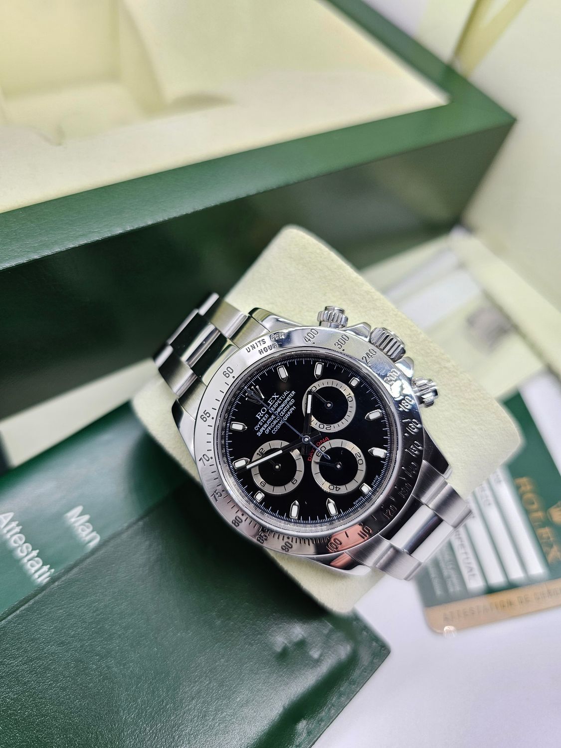 Rolex Cosmograph Daytona Black Dial Watch - 116520 2008 Box &amp; Papers
