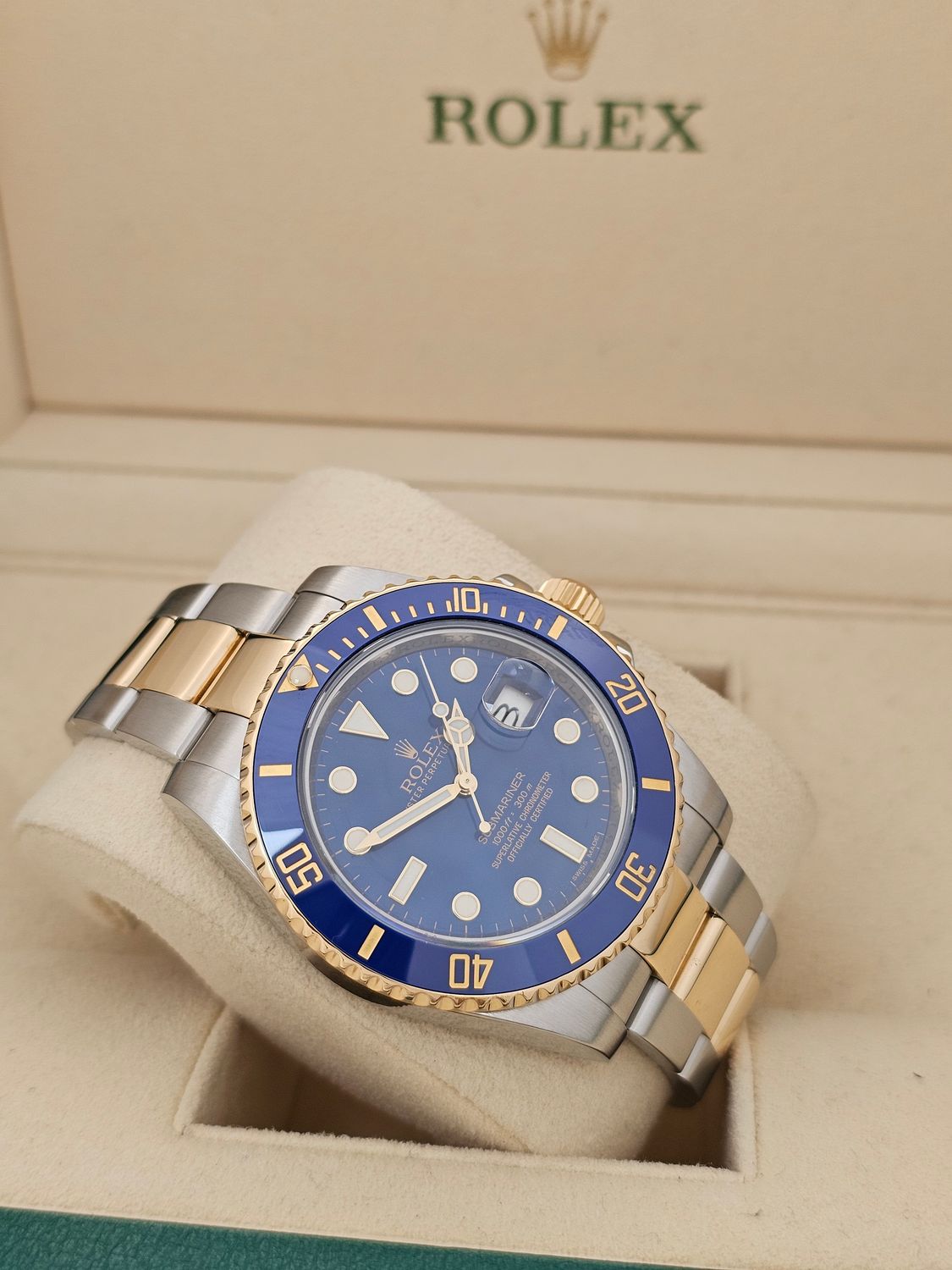 Rolex Submariner Watch 40mm ref 116613LB Bluesy, 2020 Rolex Service Box &amp; Papers