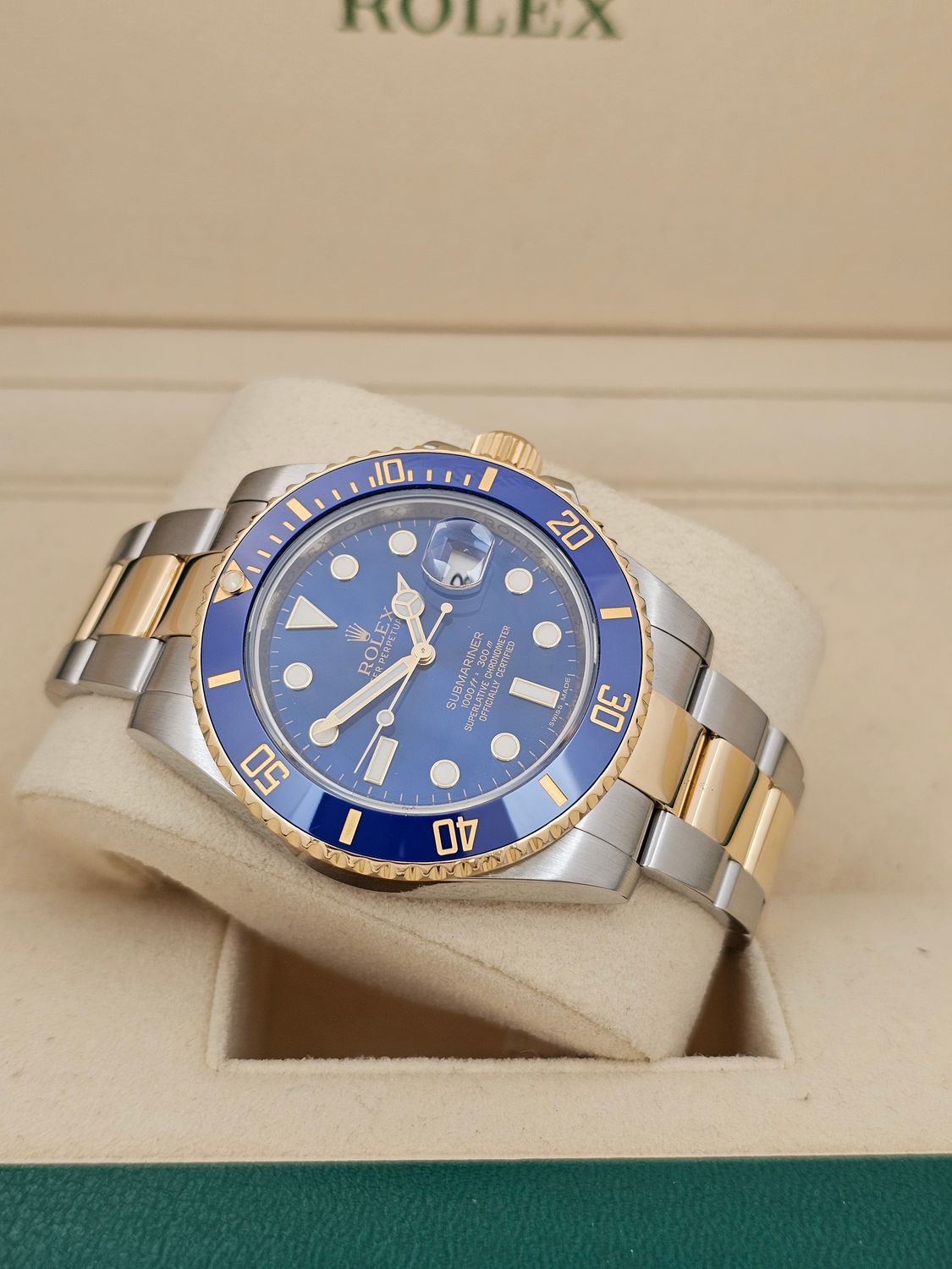 Rolex Submariner Watch 40mm ref 116613LB Bluesy, 2020 Rolex Service Box &amp; Papers