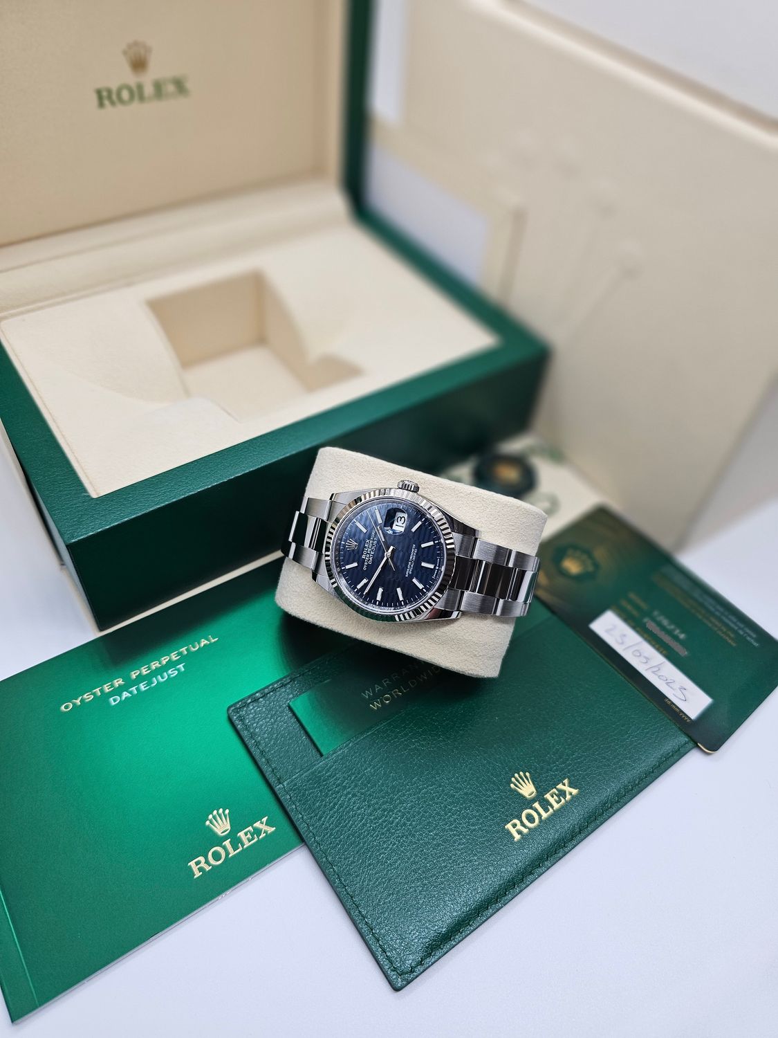 Rolex Datejust Watch Ref 126234 36mm - 2023 Blue Motif Dial, Full Set