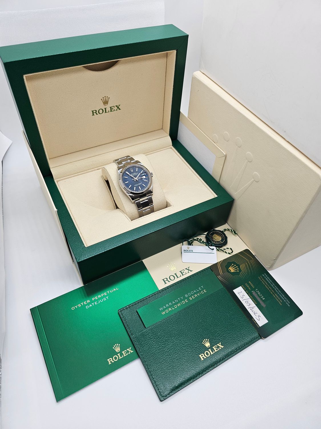 Rolex Datejust Watch Ref 126234 36mm - 2023 Blue Motif Dial, Full Set