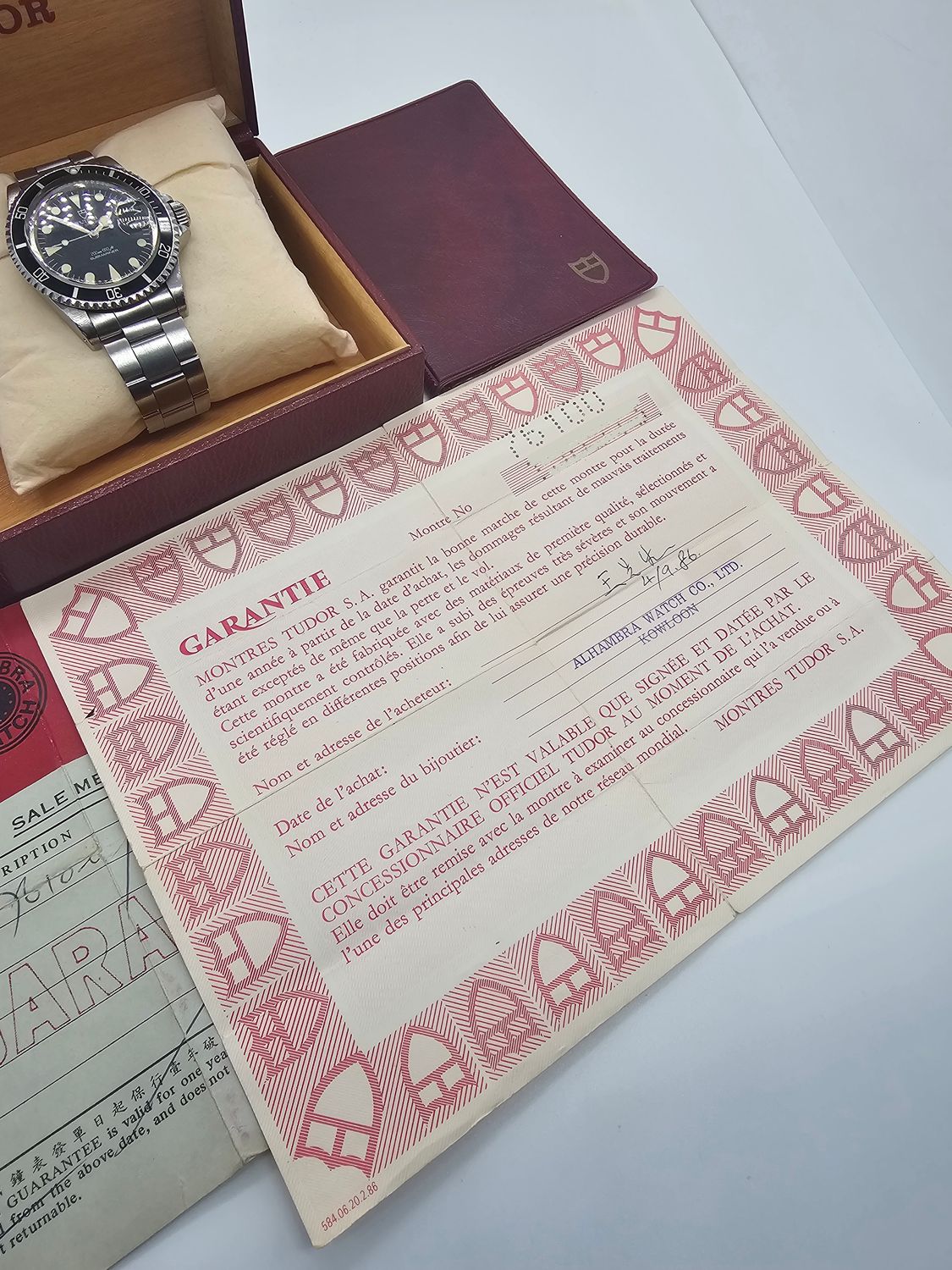 TUDOR Submariner Black 76100 Lollipop Watch, 1986 Box&amp;Papers, Receipt, Unpolished