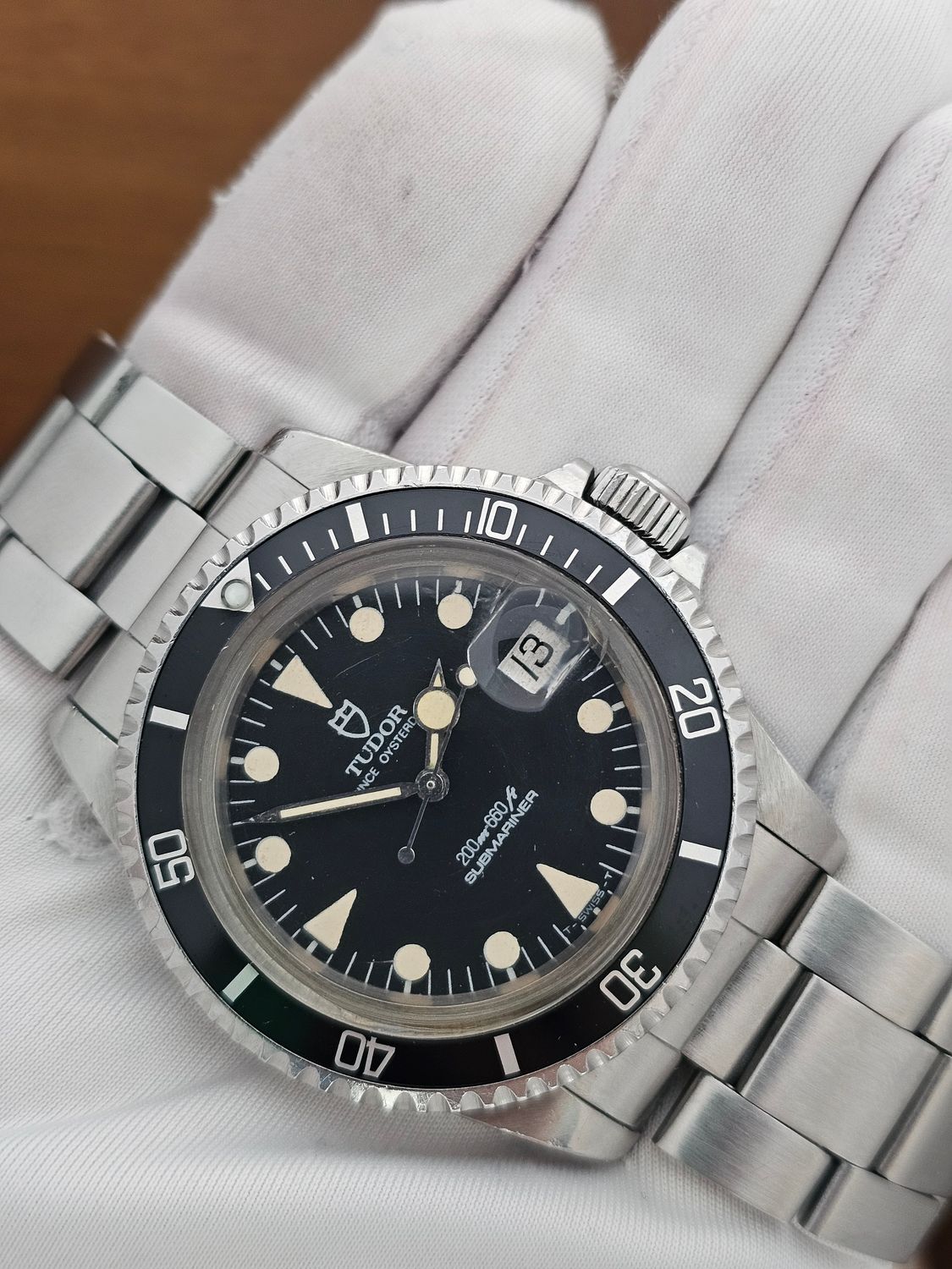 TUDOR Submariner Black 76100 Lollipop Watch, 1986 Box&amp;Papers, Receipt, Unpolished