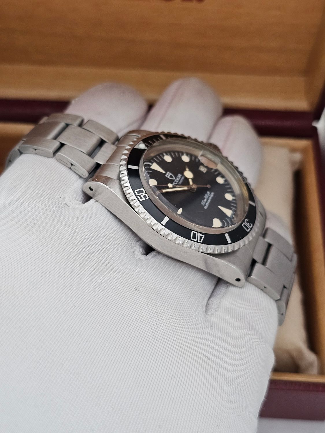 TUDOR Submariner Black 76100 Lollipop Watch, 1986 Box&amp;Papers, Receipt, Unpolished