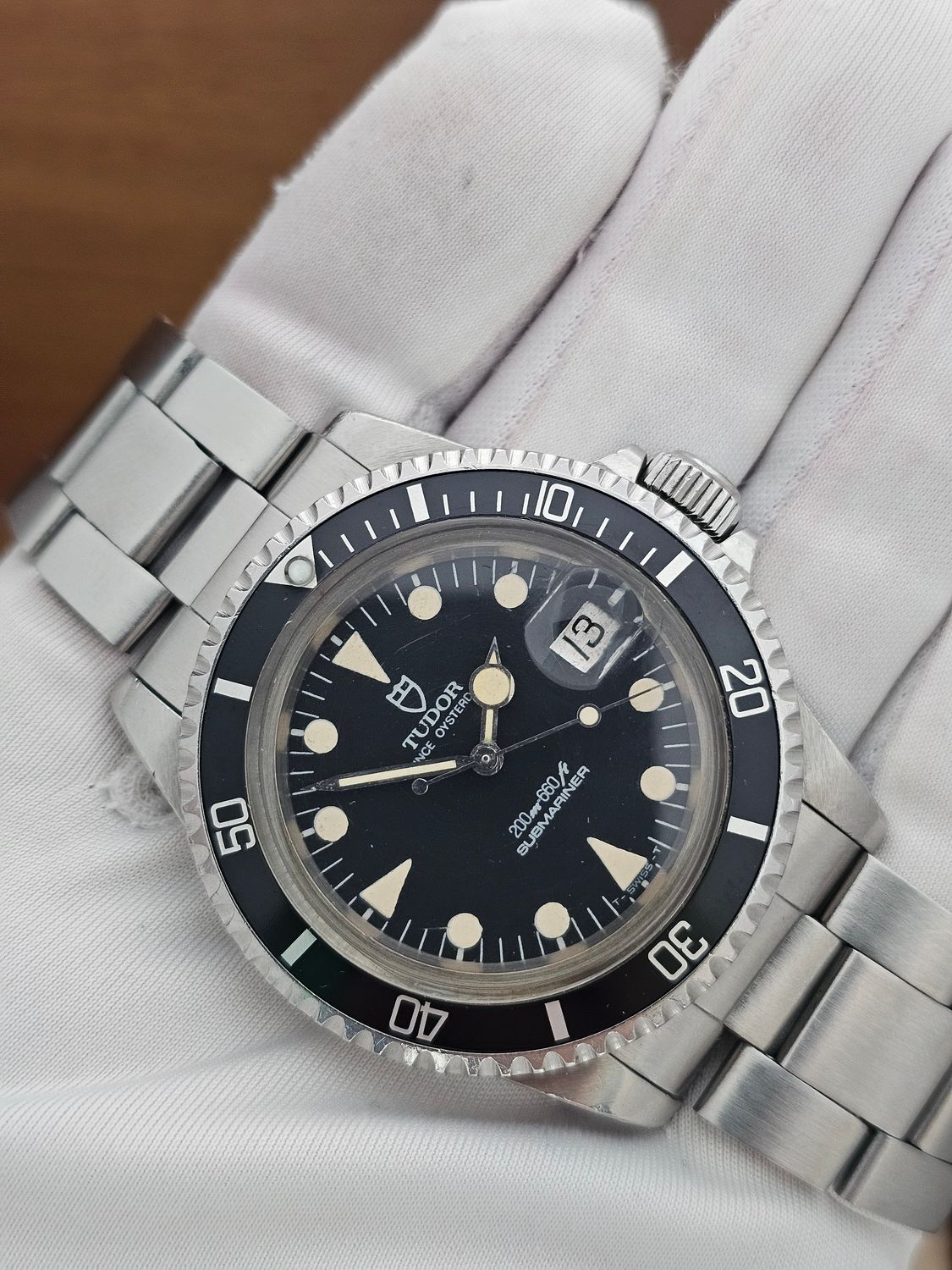 TUDOR Submariner Black 76100 Lollipop Watch, 1986 Box&amp;Papers, Receipt, Unpolished