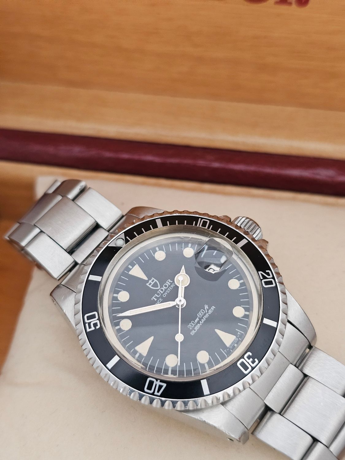 TUDOR Submariner Black 76100 Lollipop Watch, 1986 Box&amp;Papers, Receipt, Unpolished