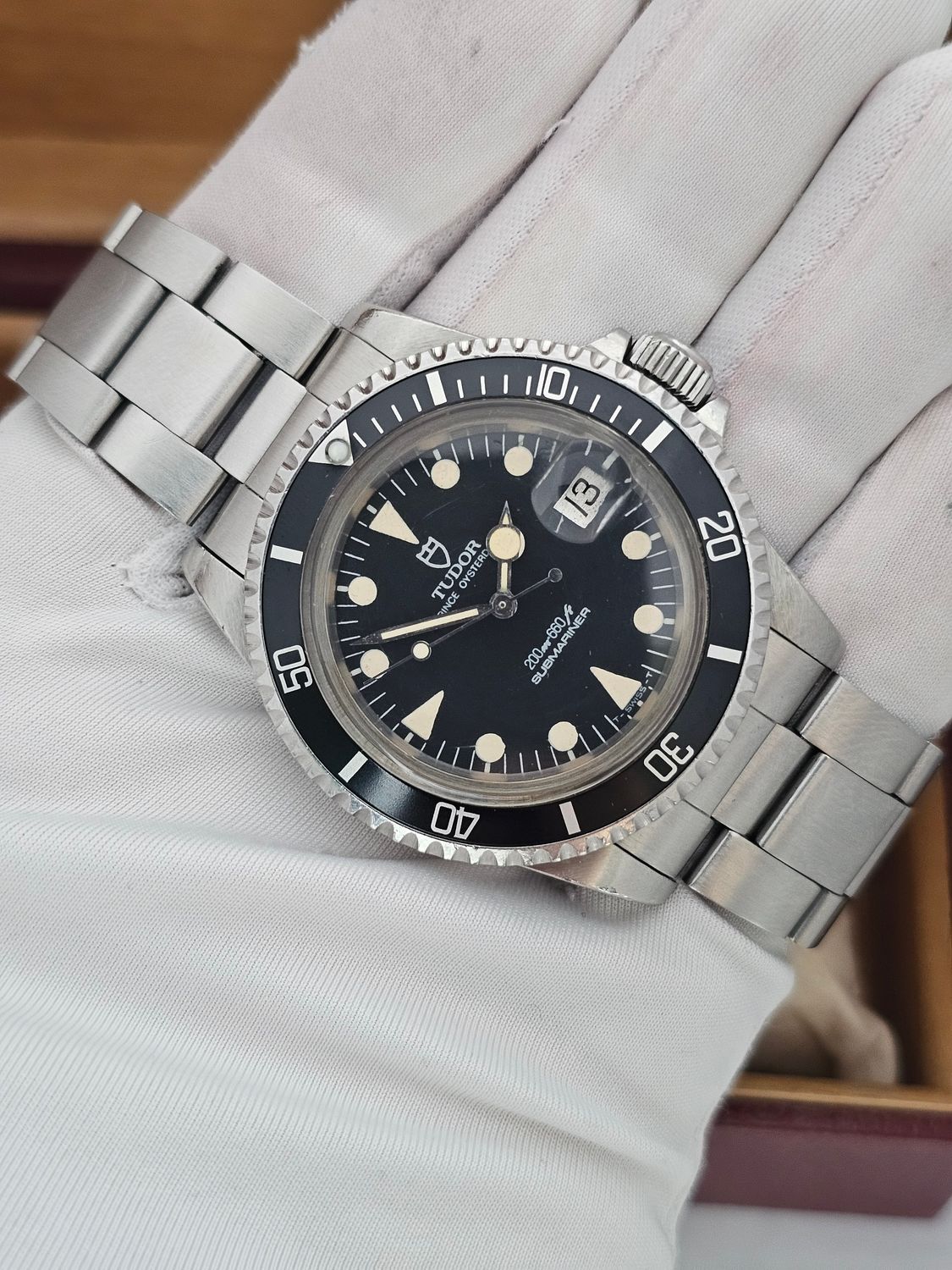 TUDOR Submariner Black 76100 Lollipop Watch, 1986 Box&amp;Papers, Receipt, Unpolished