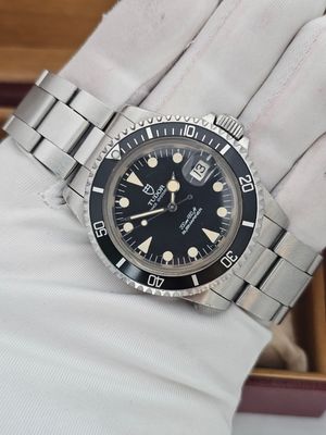 TUDOR Submariner Black 76100 Lollipop Watch, 1986 Box&amp;Papers, Receipt, Unpolished
