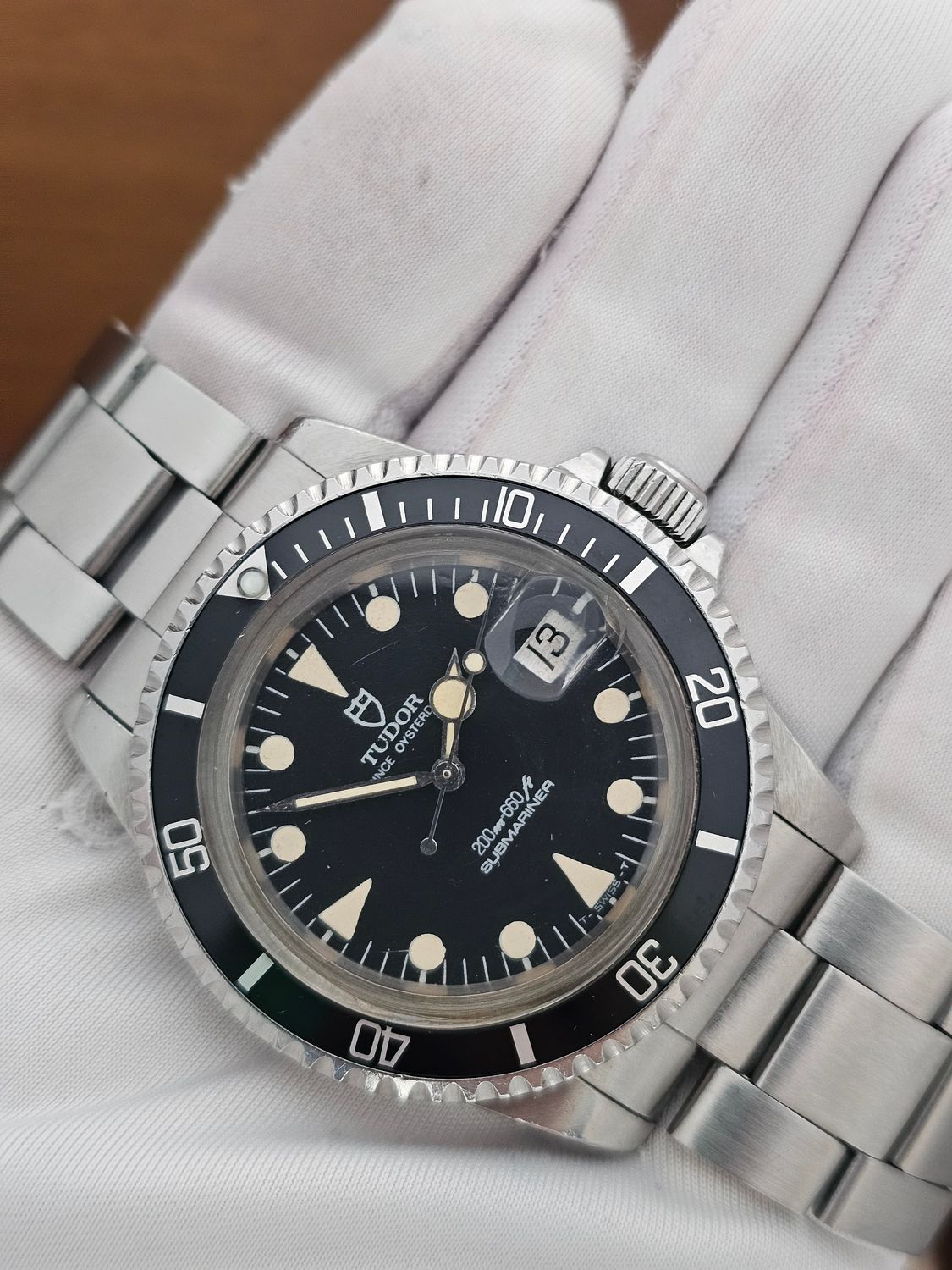 TUDOR Submariner Black 76100 Lollipop Watch, 1986 Box&amp;Papers, Receipt, Unpolished