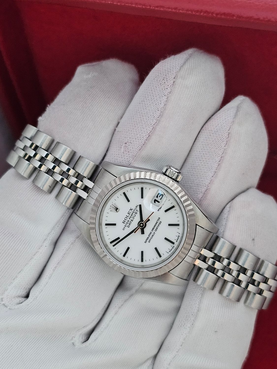 Rolex Datejust 26mm White Women&#39;s Batten Dial Watch - 69174