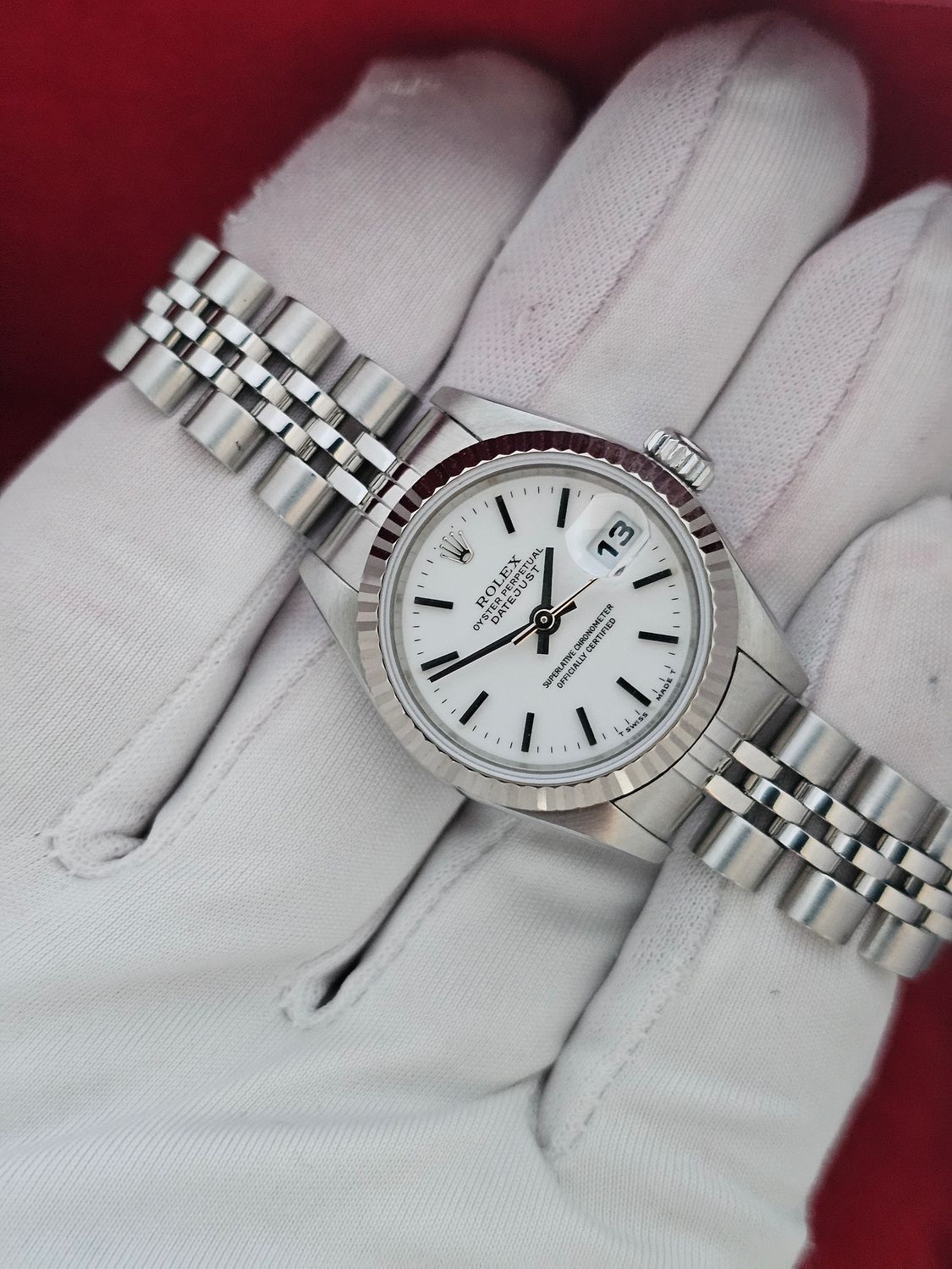 Rolex Datejust 26mm White Women&#39;s Batten Dial Watch - 69174