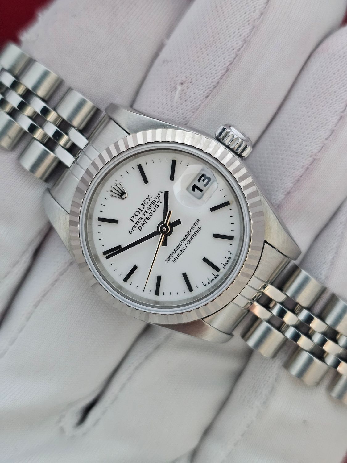 Rolex Datejust 26mm White Women&#39;s Batten Dial Watch - 69174