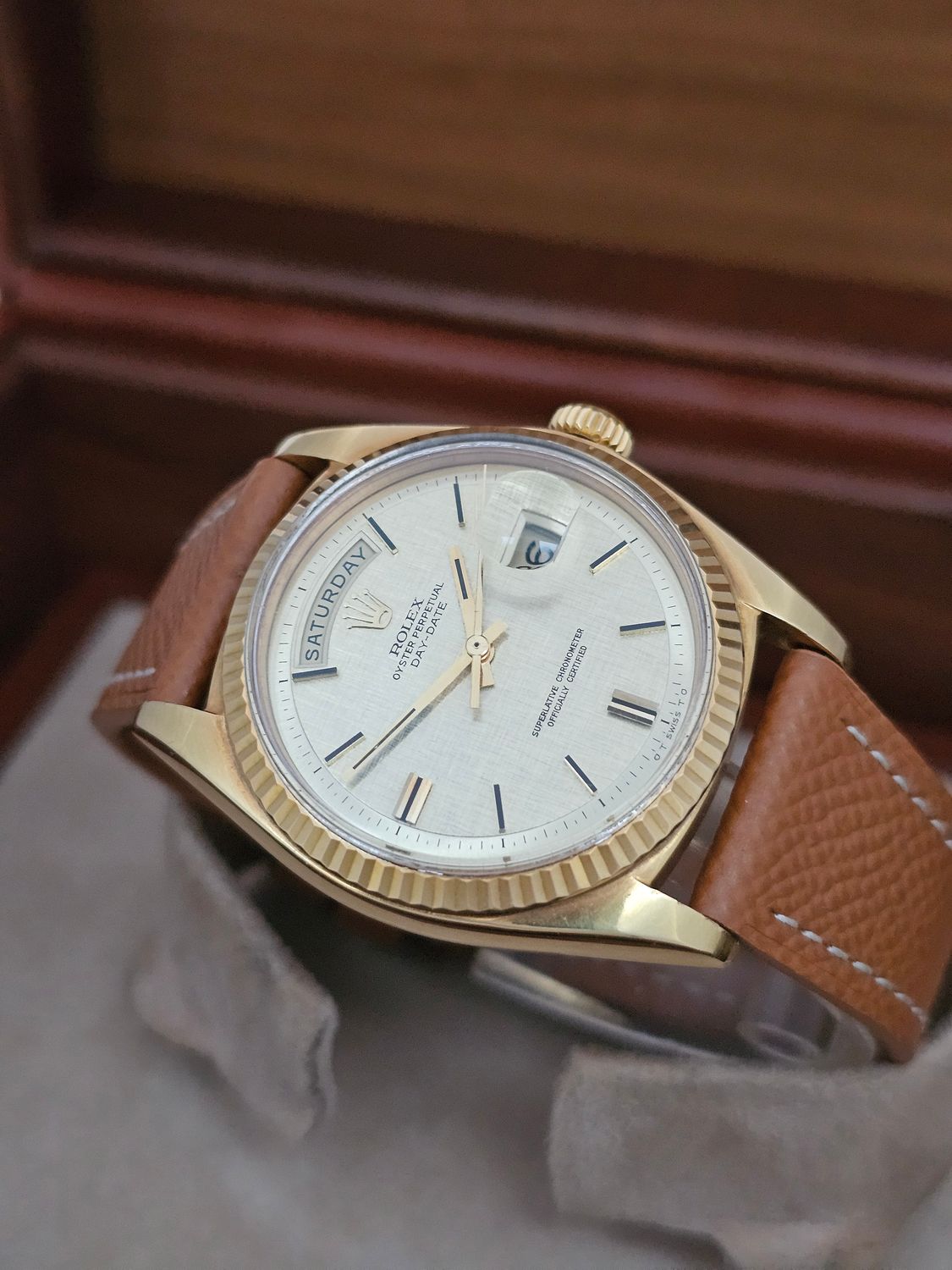 Rolex Day-Date 36mm 18K Gold Original Linen Sigma Dial, Ref 1803 Circa 1972
