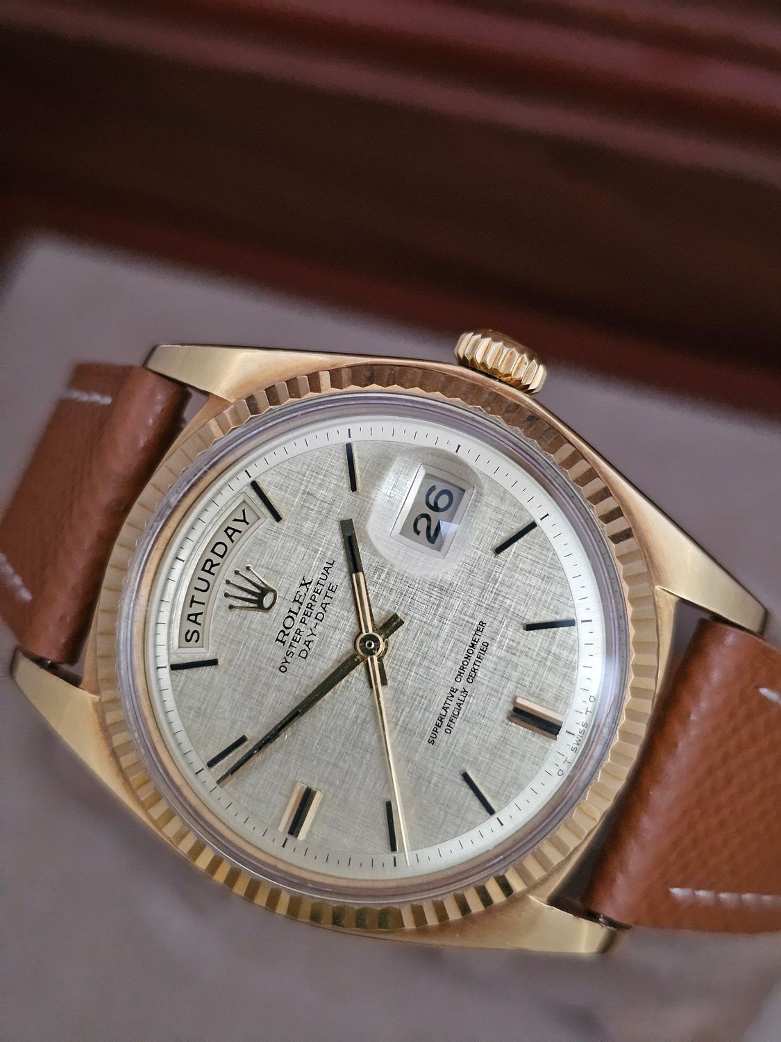 Rolex Day-Date 36mm 18K Gold Original Linen Sigma Dial, Ref 1803 Circa 1972