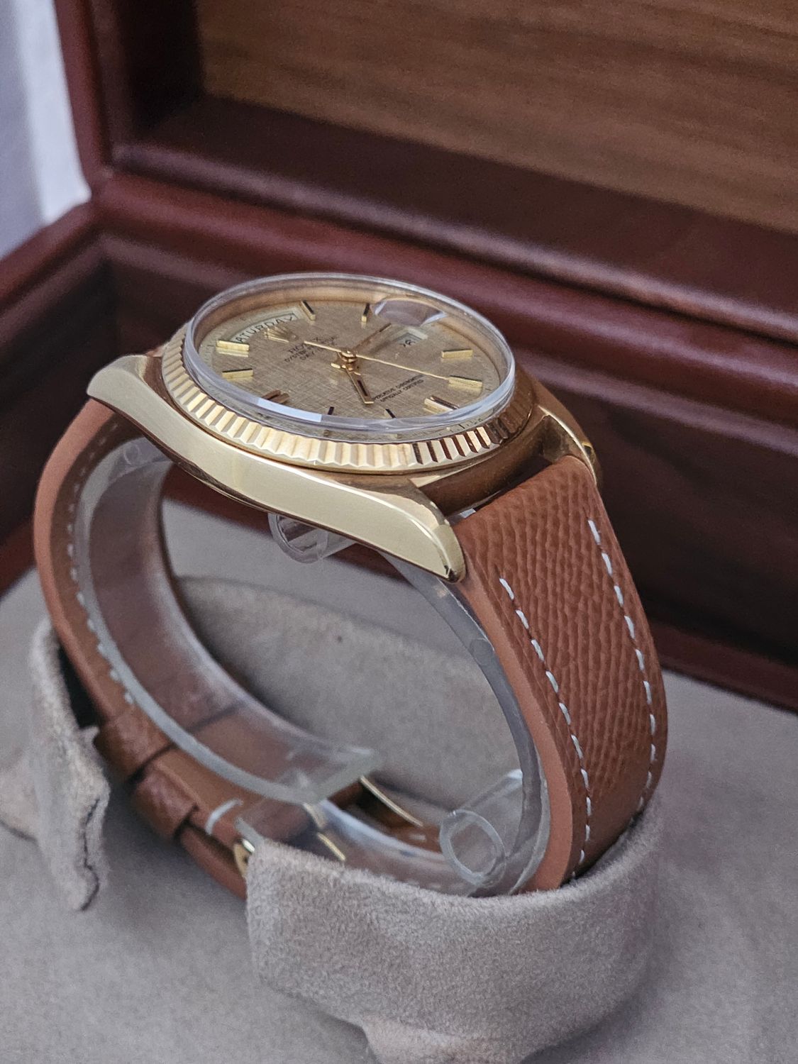 Rolex Day-Date 36mm 18K Gold Original Linen Sigma Dial, Ref 1803 Circa 1972