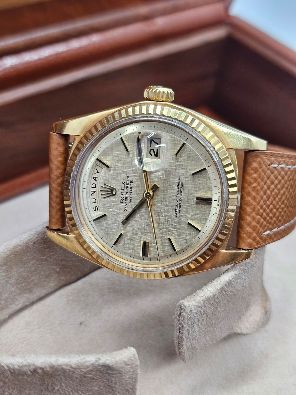 Rolex Day-Date 36mm 18K Gold Original Linen Sigma Dial, Ref 1803 Circa 1972
