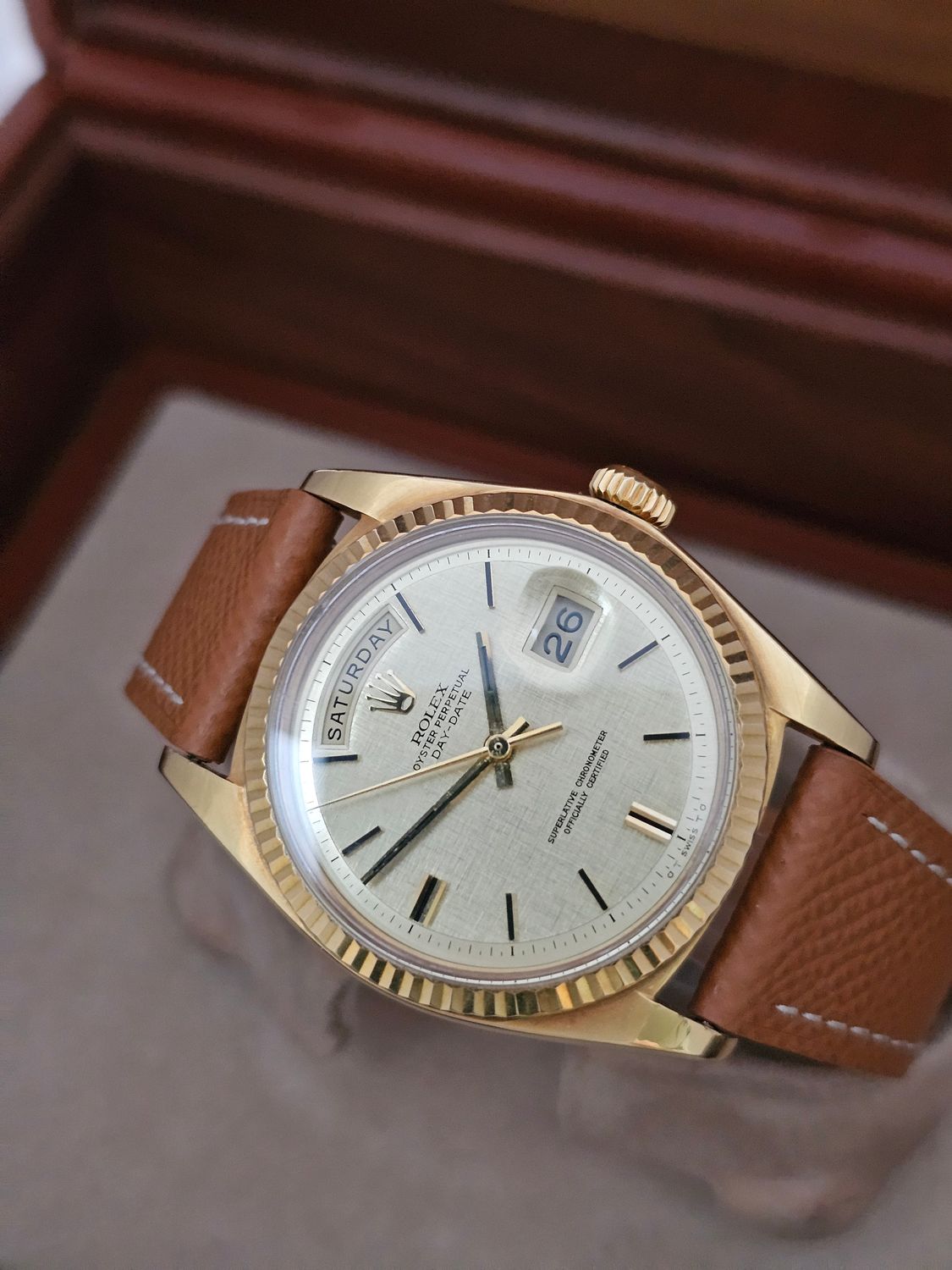 Rolex Day-Date 36mm 18K Gold Original Linen Sigma Dial, Ref 1803 Circa 1972
