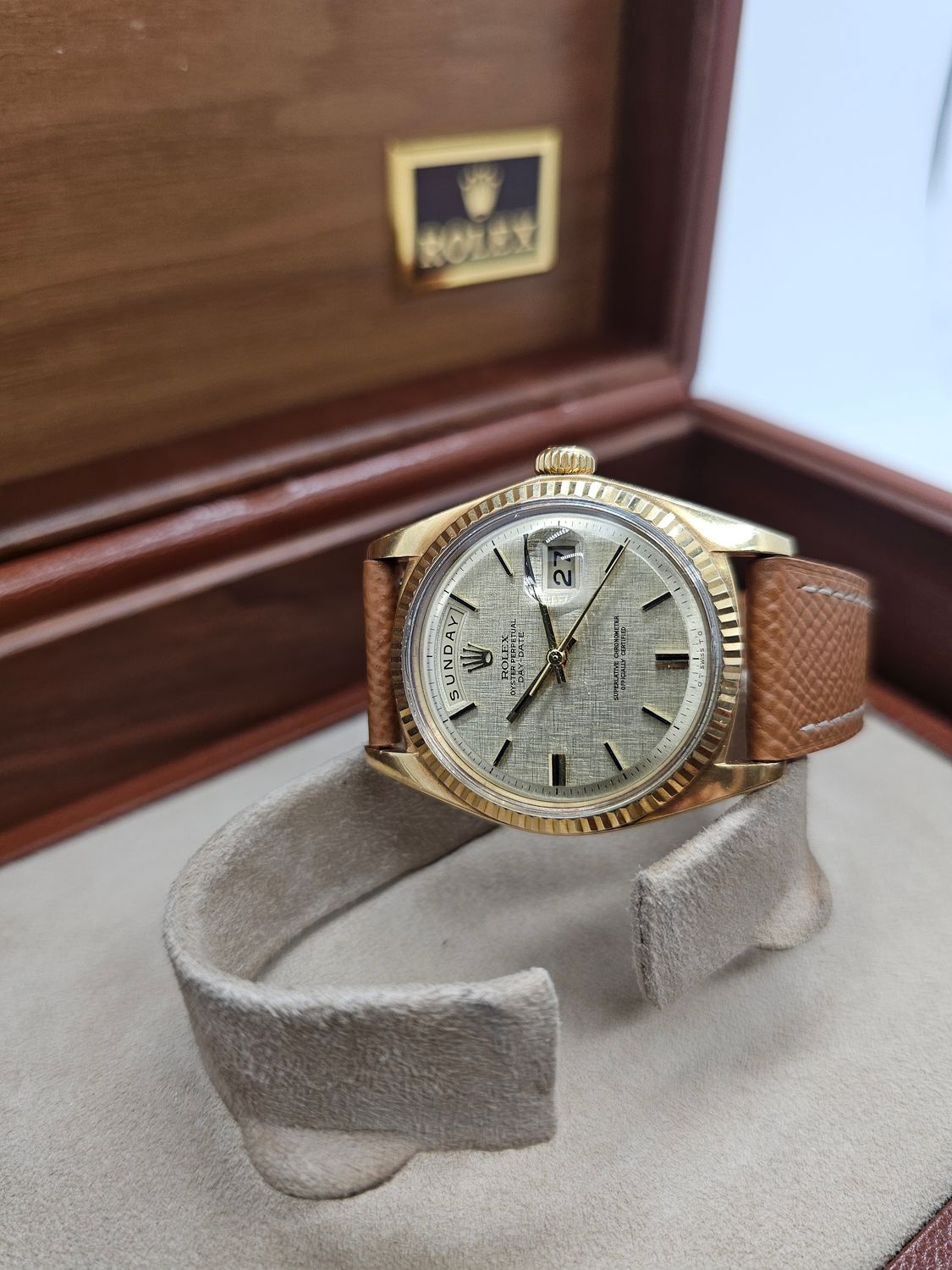 Rolex Day-Date 36mm 18K Gold Original Linen Sigma Dial, Ref 1803 Circa 1972