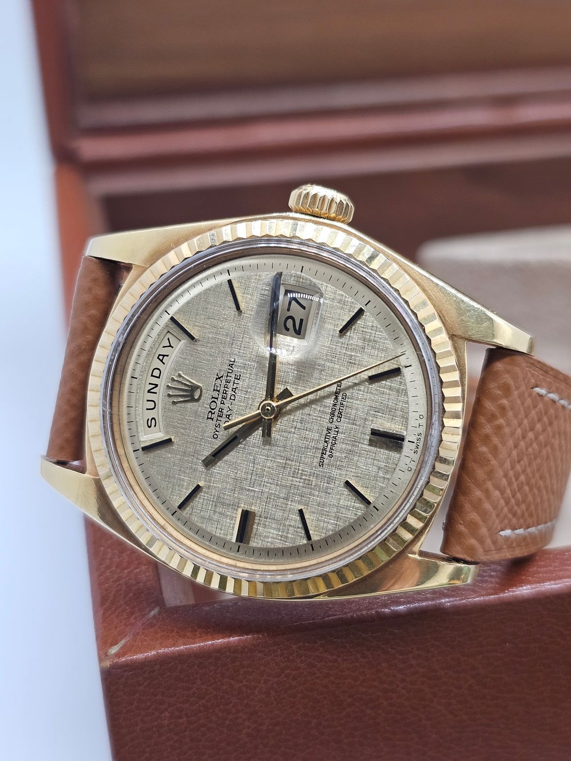 Rolex Day-Date 36mm 18K Gold Original Linen Sigma Dial, Ref 1803 Circa 1972