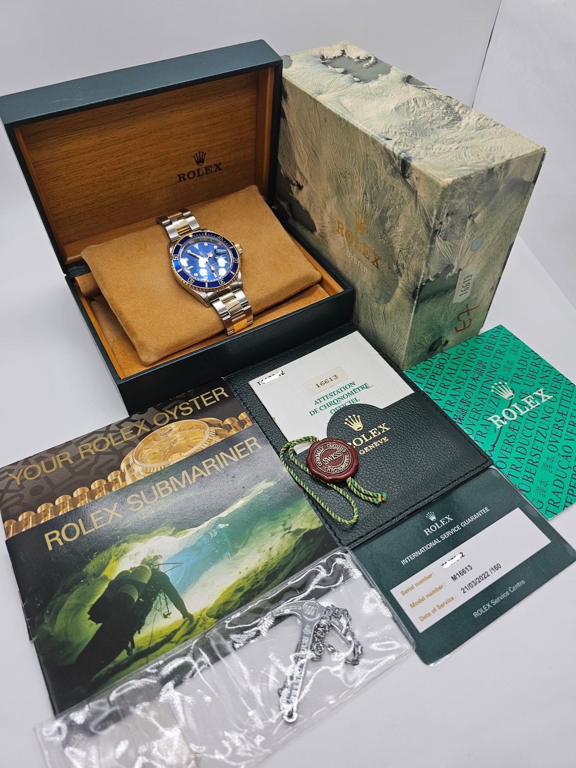 Rolex Submariner Date 16613LB Bluesy, 1996 Full Set with 2022 Rolex Service
