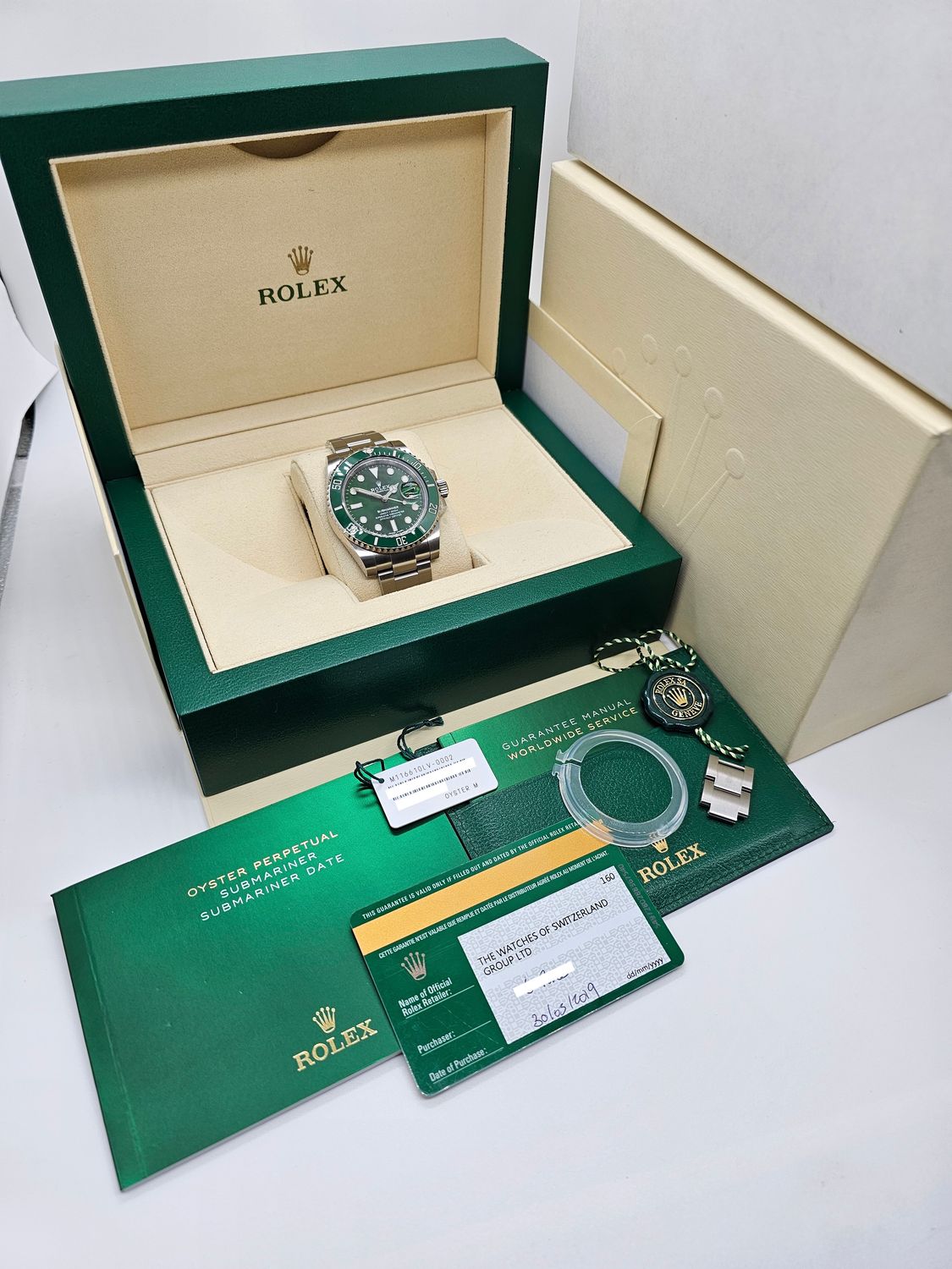Rolex Submariner Date Watch 116610LV Hulk, 2019 Full Set, Excellent Condition