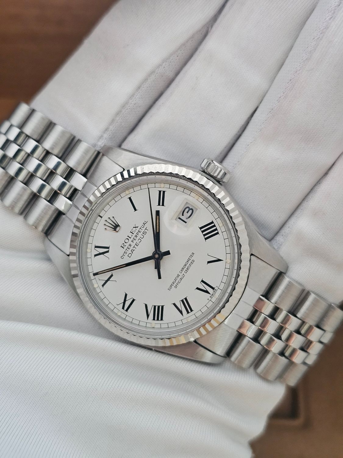 Rolex Datejust Rare Buckley White Dial Watch, Ref 16014 Excellent Condition