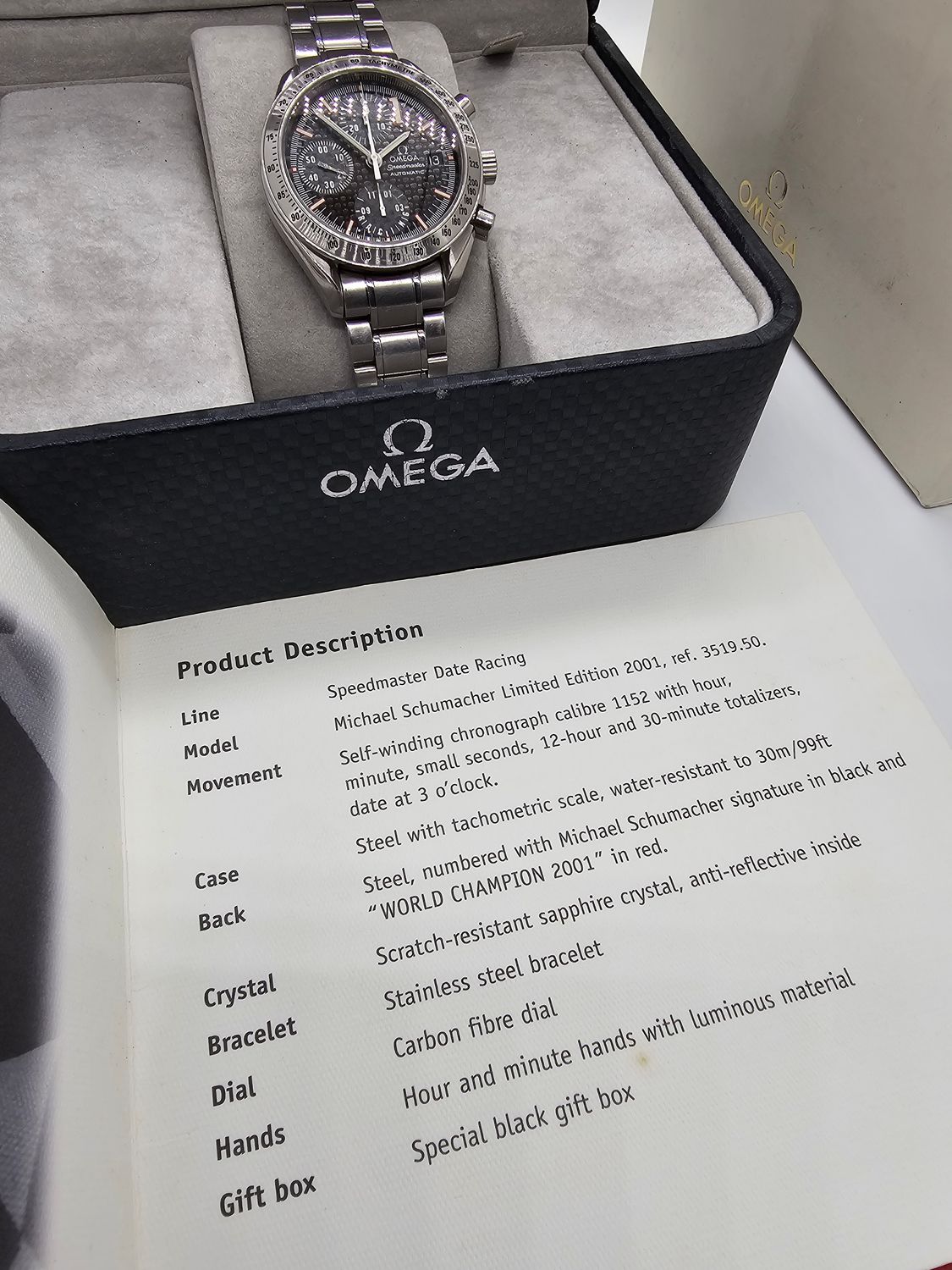 OMEGA Speedmaster Racing Carbon Dial Watch, 3519.50 Michael Schumacher L.Edition
