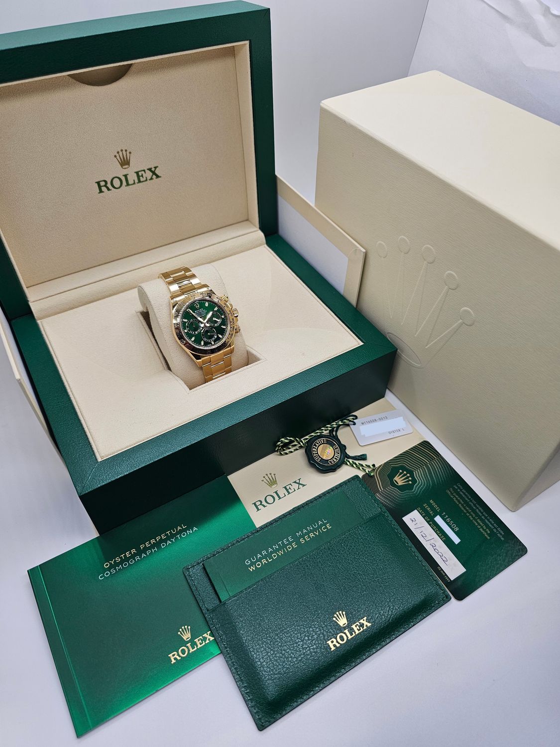 Rolex Cosmograph Daytona Watch Ref 116508 Full Set 2022 Green Dial John Mayer