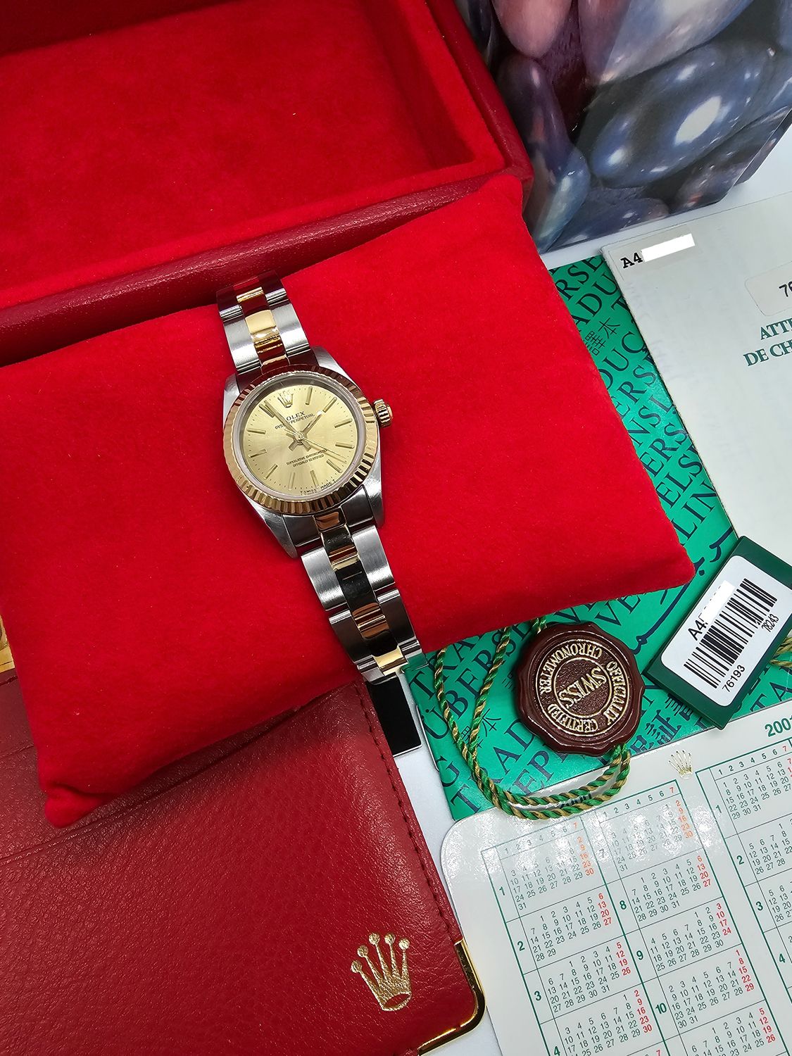 Rolex Oyster Perpetual 26mm Ref 76193, Champagne Dial 1999 Oyster Women&#39;s Watch, Full Set