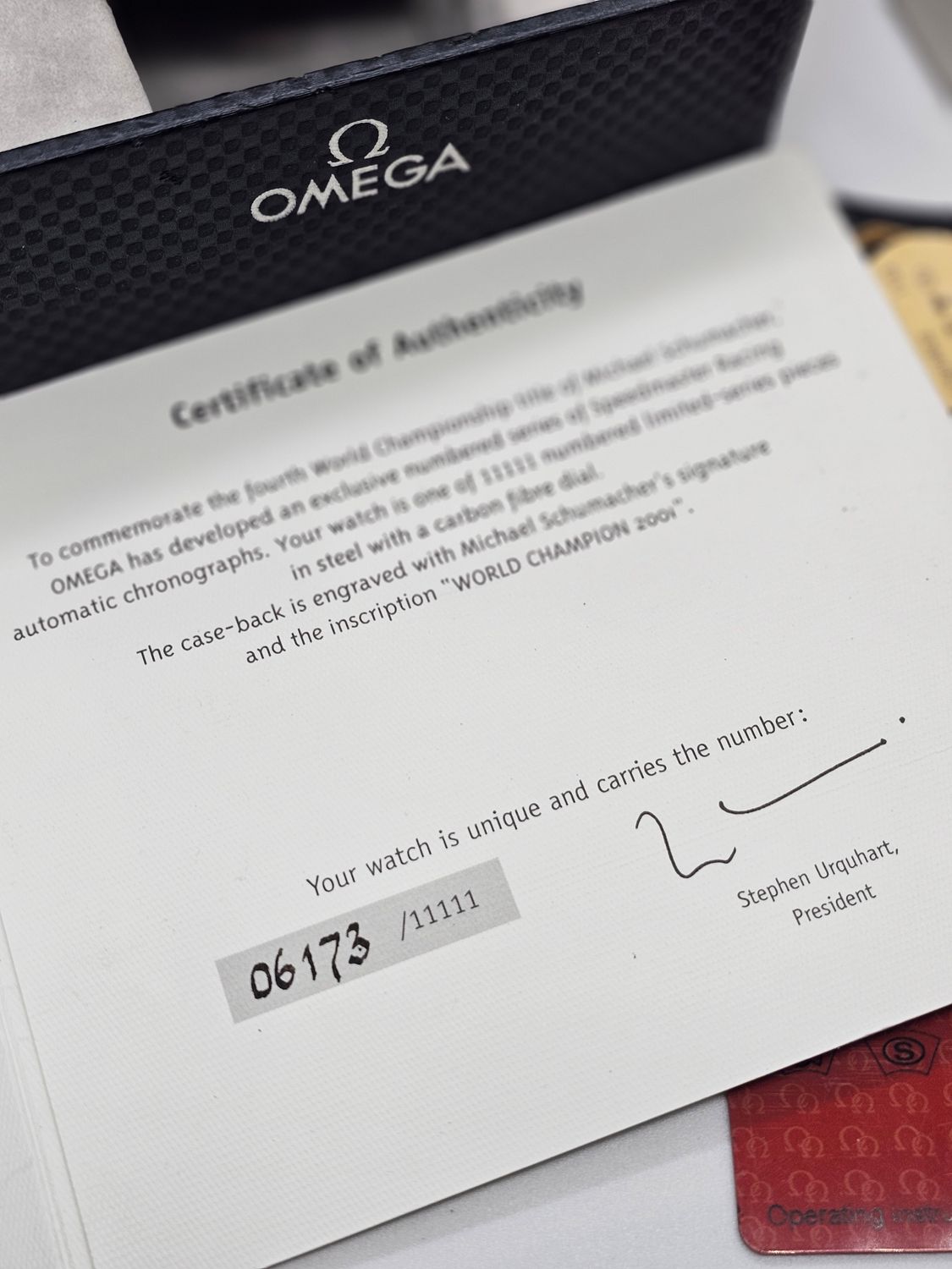 OMEGA Speedmaster Racing Watch, 3519.50.00 Michael Schumacher L.Edition B&amp;P