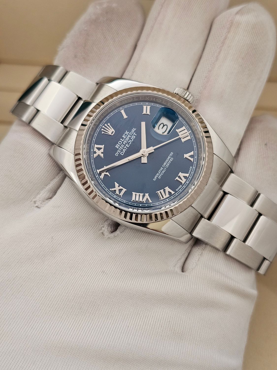 Rolex Datejust 36mm Ref 116234 Blue Roman Dial, Steel &amp; White Gold, 2018 Full Set