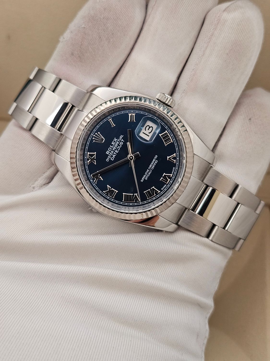 Rolex Datejust 36mm Ref 116234 Blue Roman Dial, Steel &amp; White Gold, 2018 Full Set