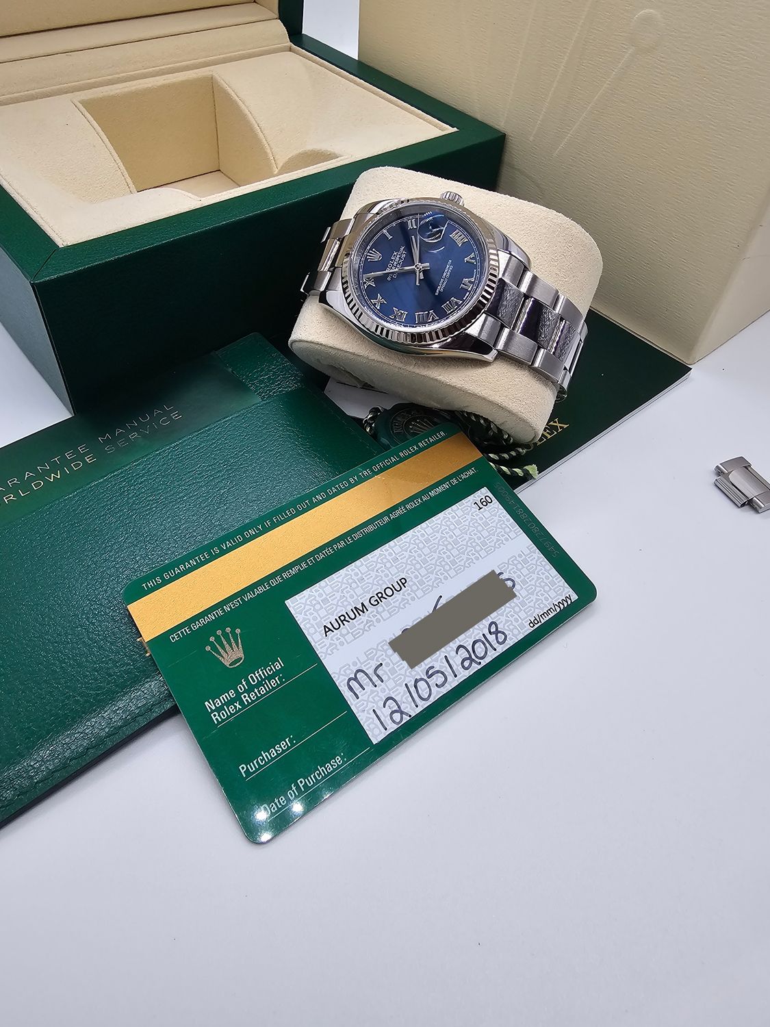 Rolex Datejust 36mm Ref 116234 Blue Roman Dial, Steel &amp; White Gold, 2018 Full Set
