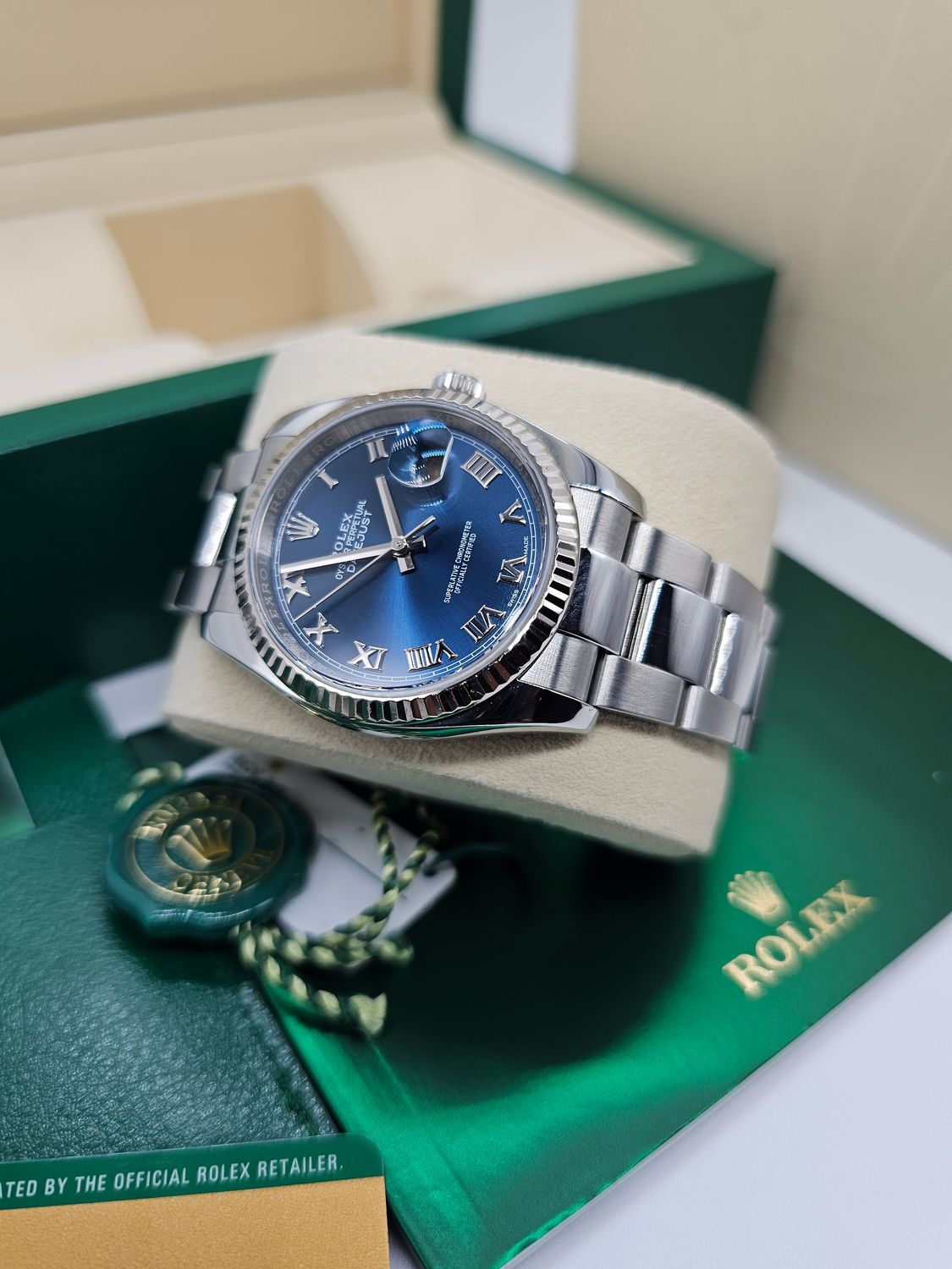 Rolex Datejust 36mm Ref 116234 Blue Roman Dial, Steel &amp; White Gold, 2018 Full Set