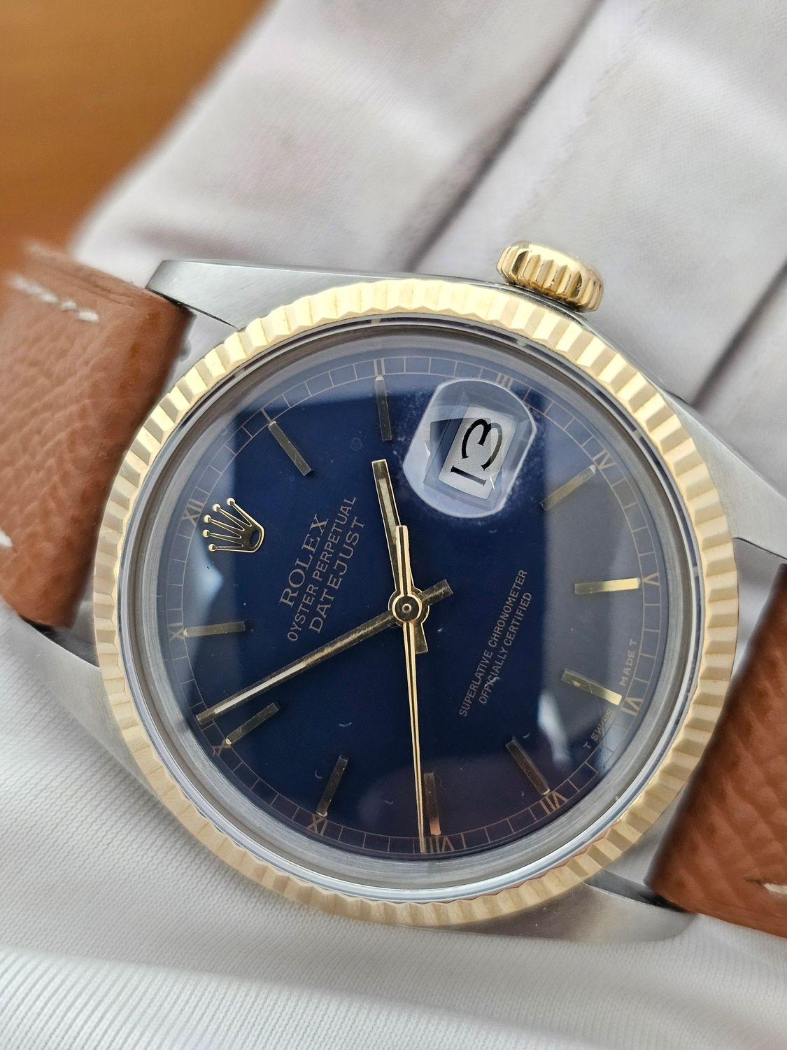 Rolex Datejust Blue Men&#39;s Watch - 16013 with Linen Dial